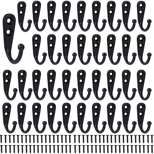 Coat Hooks-38 Pack Farmhouse Hooks with Metal Screws, Black Decorative