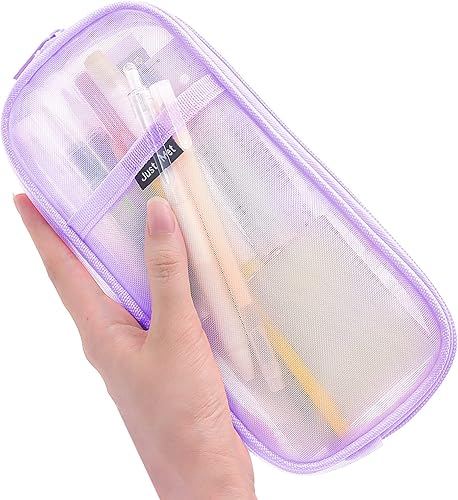 Miniatura 6 de Sonuimy Estuche de malla transparente para lápices, organizador de bolígrafos de rejilla claramente visible para adultos, bolsa de maquillaje