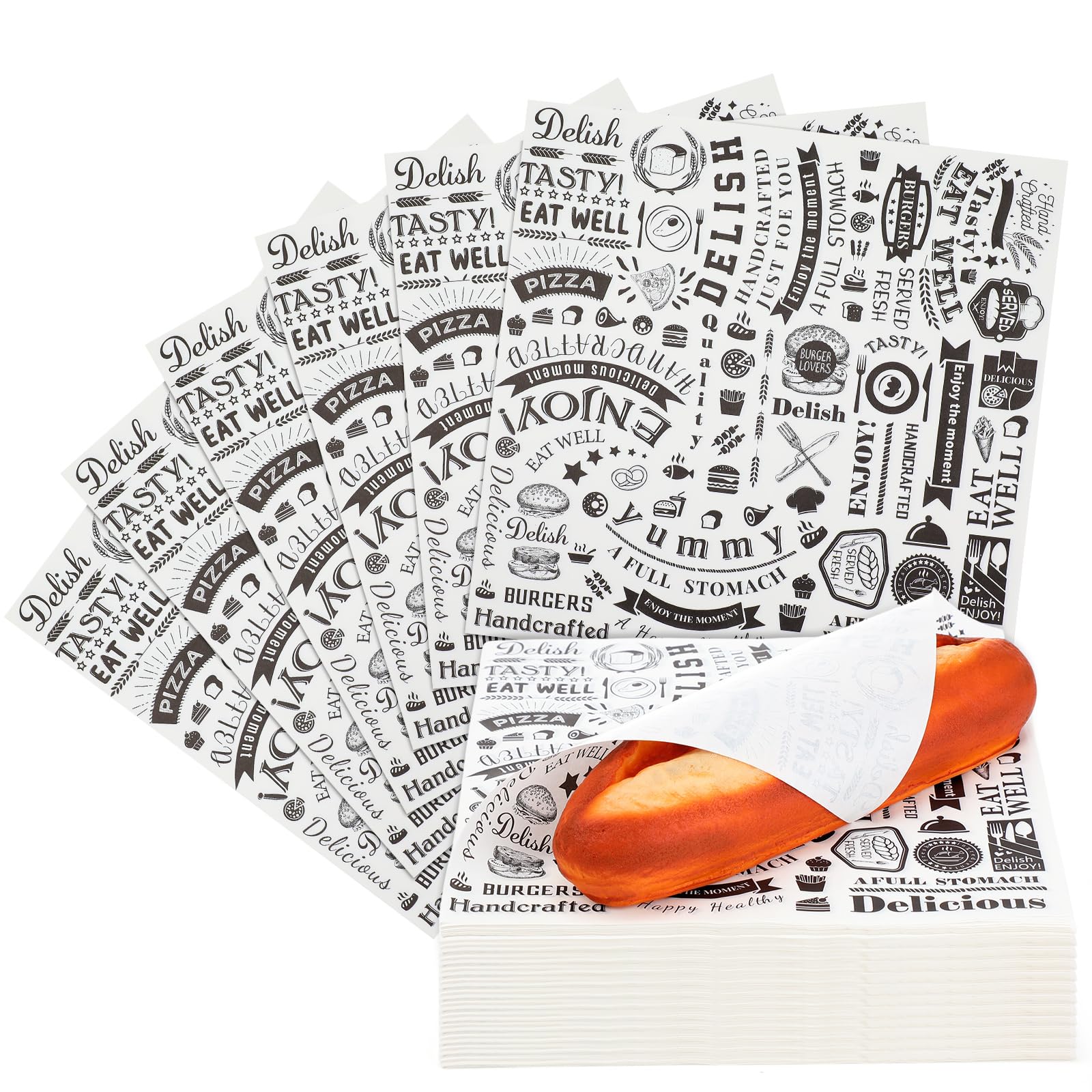 Outus Lot de 600 feuilles de papier ciré résistant à la graisse - 25,4 x 25,4 cm - Papier journal résistant à l'eau et à la graisse - Pour la cuisson des aliments (blanc)