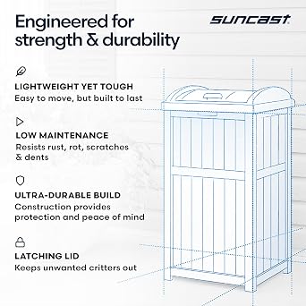 Suncast Outdoor Trash Hideaway, Resin Refuse Container w/Lid, Cyberspace, 30 Gallon Capacity - Stylish Concealed Waste Storage for Patio, Backyard, Deck or Garden, Use 30-33 Gal. Garbage Can Liners