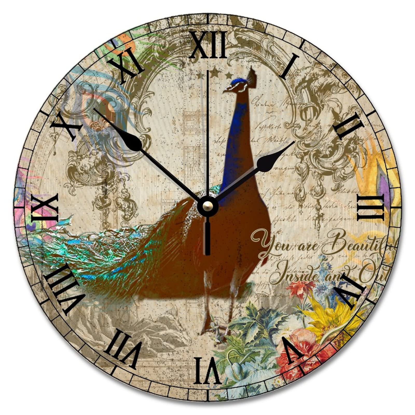 Horloge murale vintage Paris Paon rose et rouge, un cadeau idéal de 30 cm