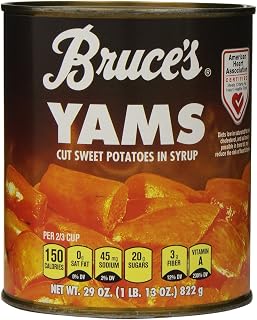 Bruce's Yams Cut Sweet Potatoes in Syrup, 29 oz - Triple-Peeled Fresh Harvest Canned Yams Rich in Vitamin A