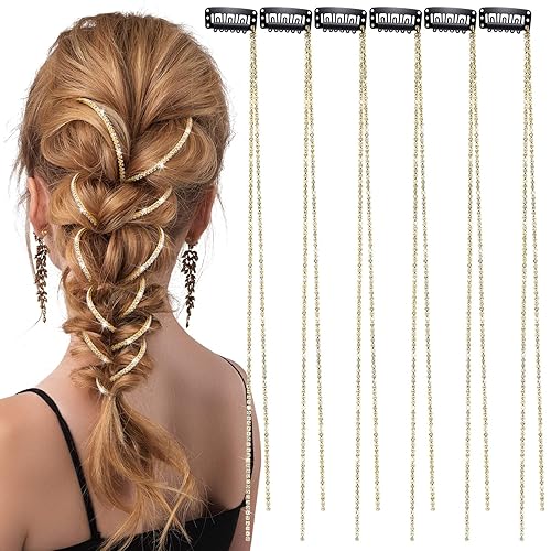 Chunyin 6 cadenas de pelo con diamantes de imitación para mujer, accesorios de joyería para el cabello con diamantes de imitación, clips de