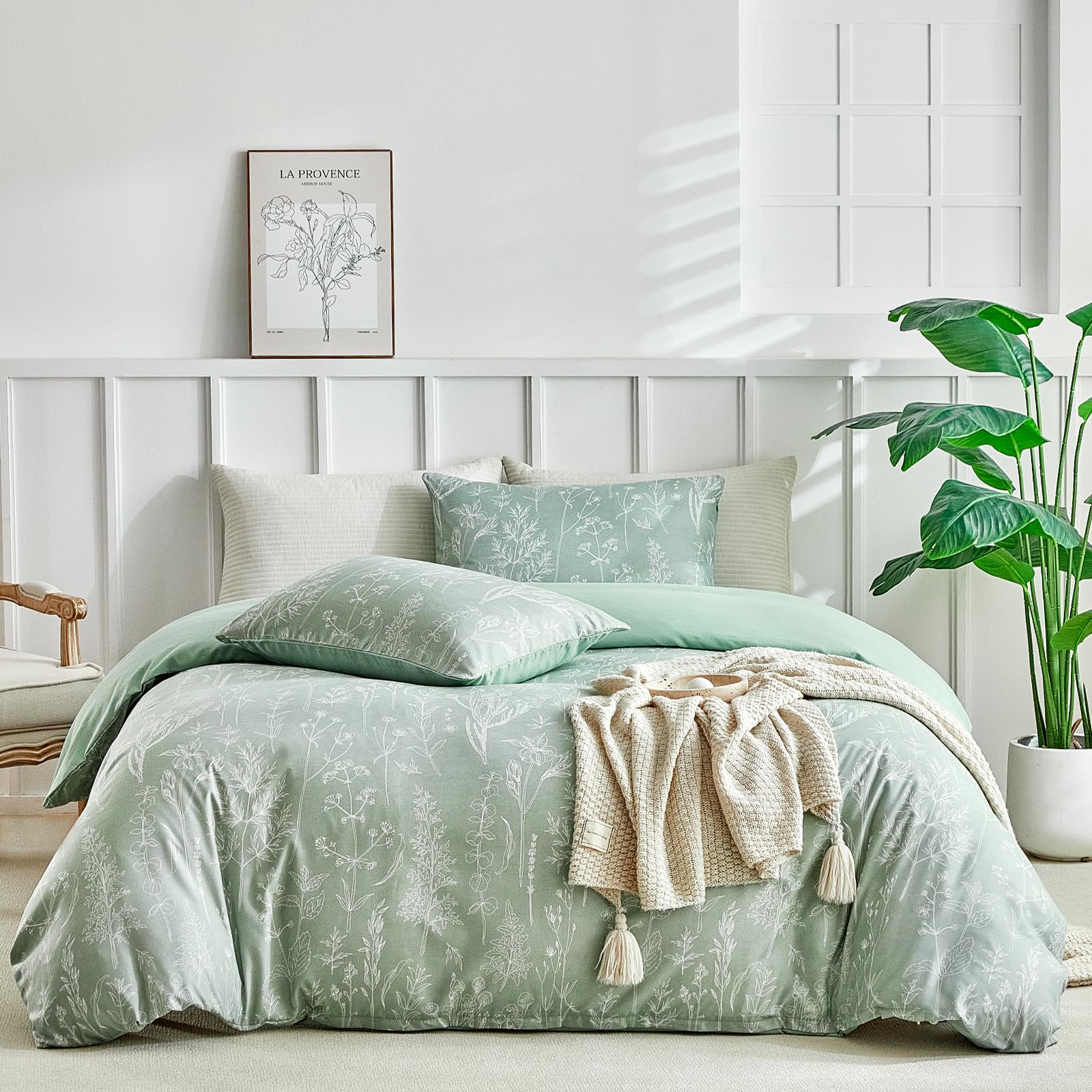 Tokokimo King Size Duvet Cover Sets 4 Piece Sage Green Bedding Set including Fitted Sheet - Image 2
