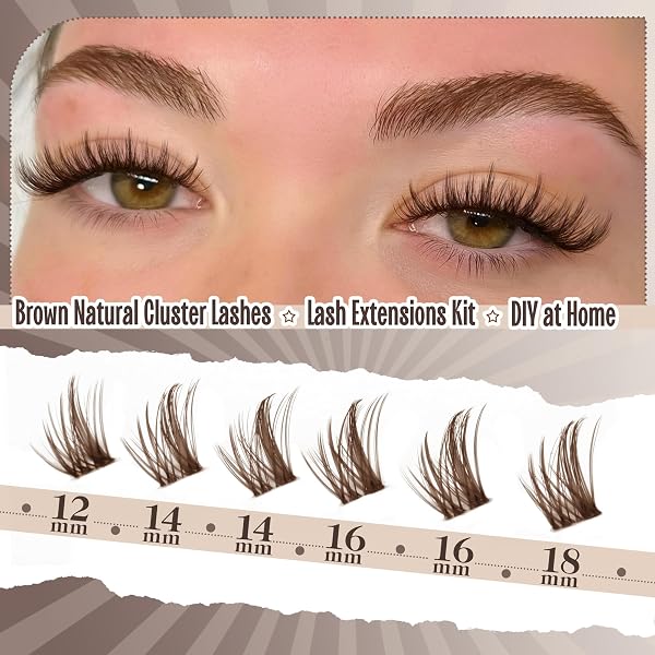 Wimpernbüschel Kit Wispy Wimpernbüschel Wimpernverlängerung Natürliche Wimpernverlängerung Kit mit 12-18MM Braune Einzelwimpern Wimpern Bonding und Versiegelung & Wimpern Applikator - 2