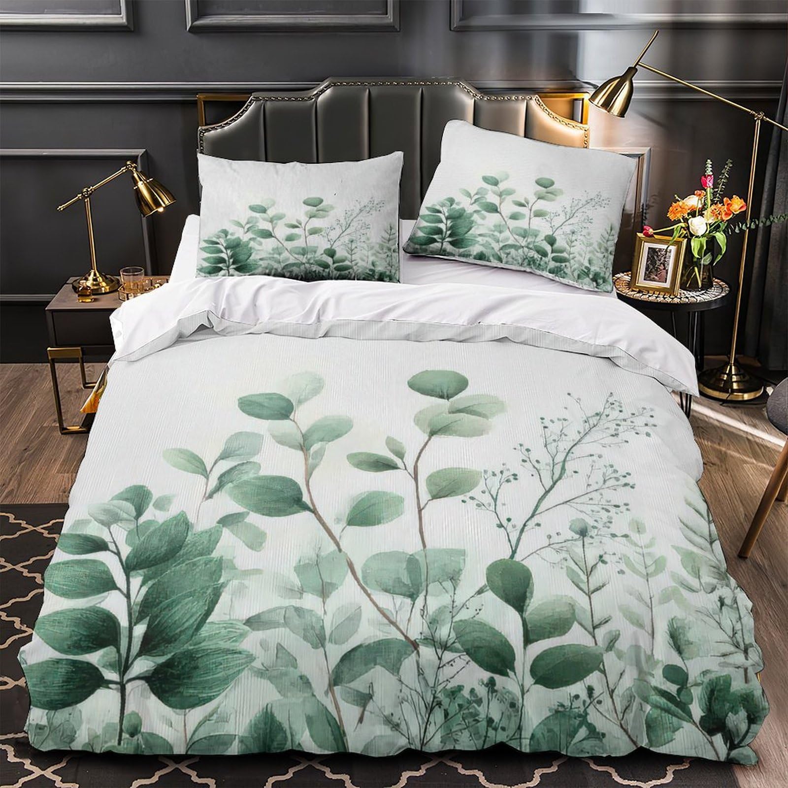 Housse de couette feuilles d'eucalyptus 140x200 microfibre pour lit enfant single