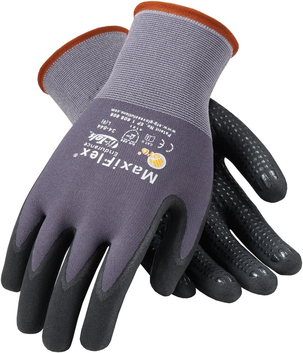 PIP Maxiflex Endurance 34-844 Black/Gray XL Nylon Cut-Resistant Gloves - EN 388 1 Cut Resistance - Nitrile Dotted Palm & Fingers Coating - 8.9 in Length - Seamless Knit - 34-844/XL [PRICE is per PAIR]