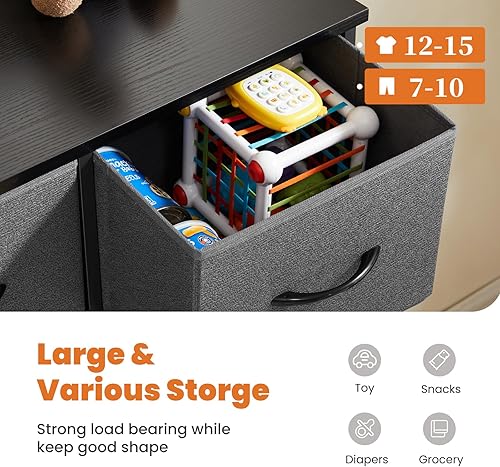 Miniatura 4 de Sweetcrispy Cómoda para dormitorio con 9 cajones de tela, torre de almacenamiento de pecho alto, unidades organizadoras para armario de ropa,