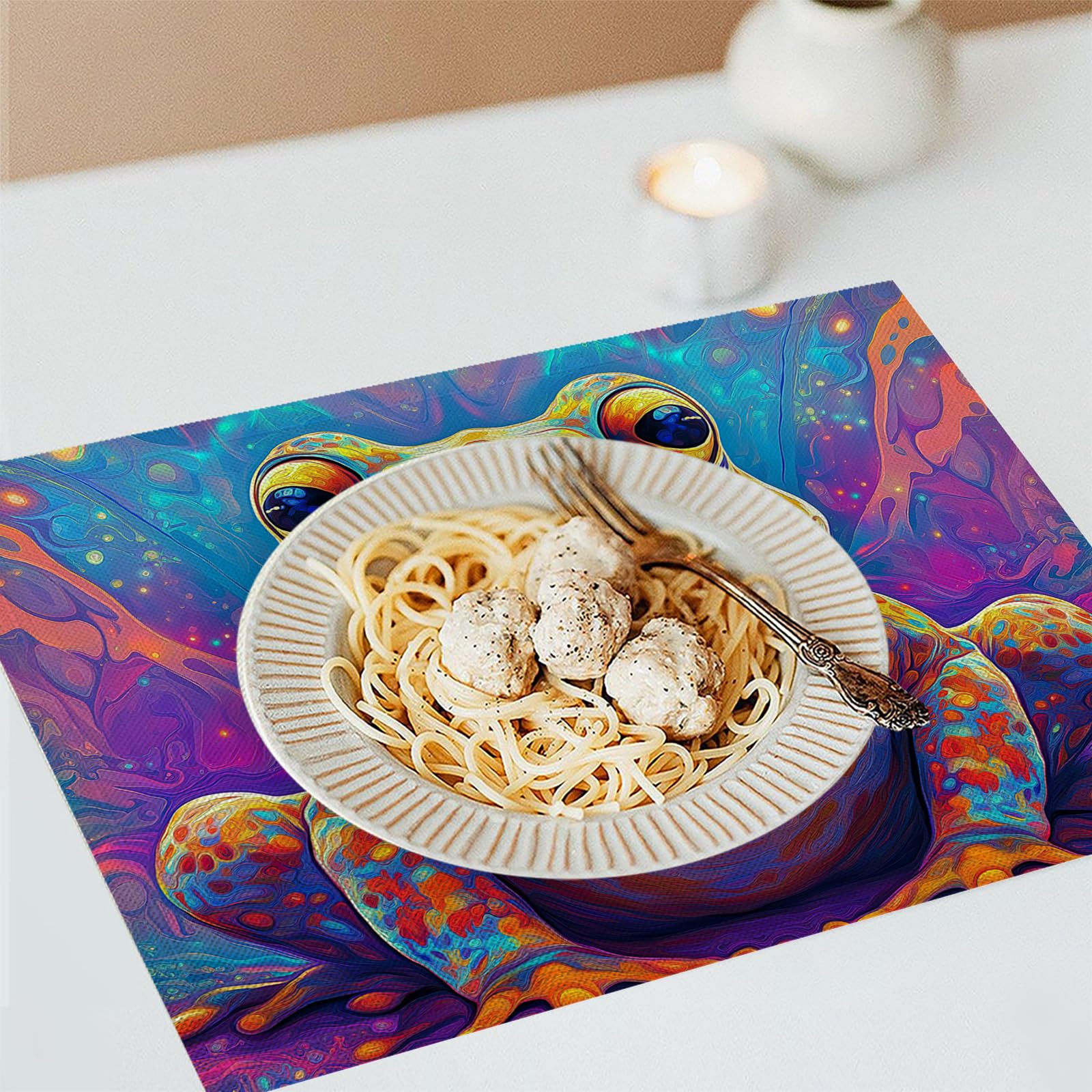 Tovaglietta Americana Fumetto in Cotone Lino Rettangolare - Tovagliette Set di 8 Rospo psichedelico Resistente al Calore per La Cucina, Il L'Ufficio, 30 x 45cm