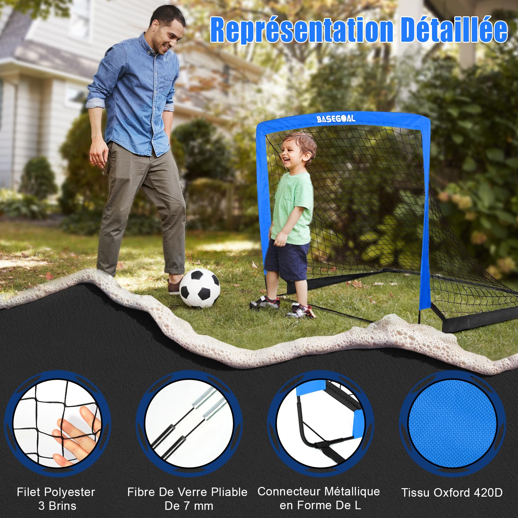 Lot De 2 Buts De Foot Pliables Enfants - 120x90x90 Cm Avec Cible Et Sac De Transport