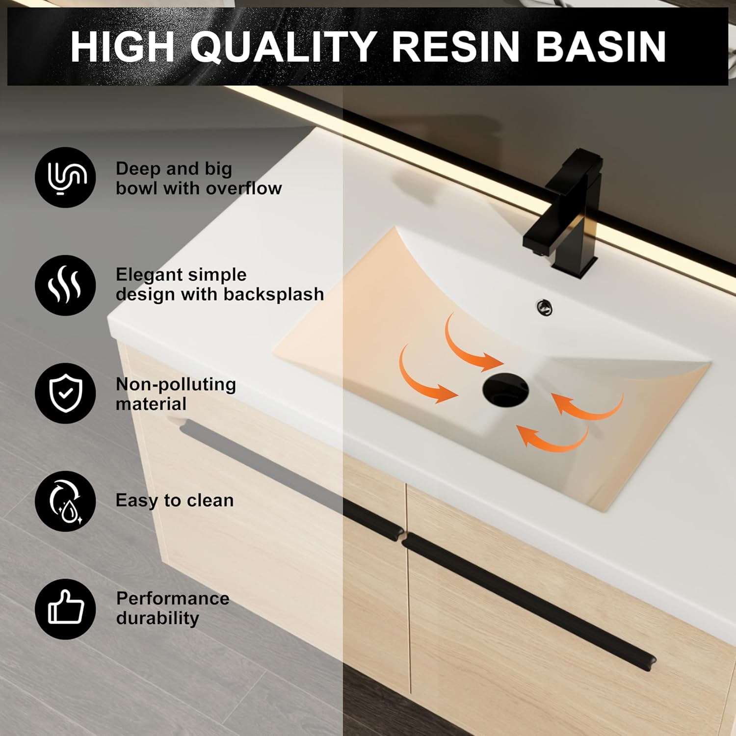 36" Bathroom Vanity with Sink, 36 Inch Floating Bathroom Vanity, Modern Single Sink Vanity Combo,Brown Wall Mounted Cabinet Set