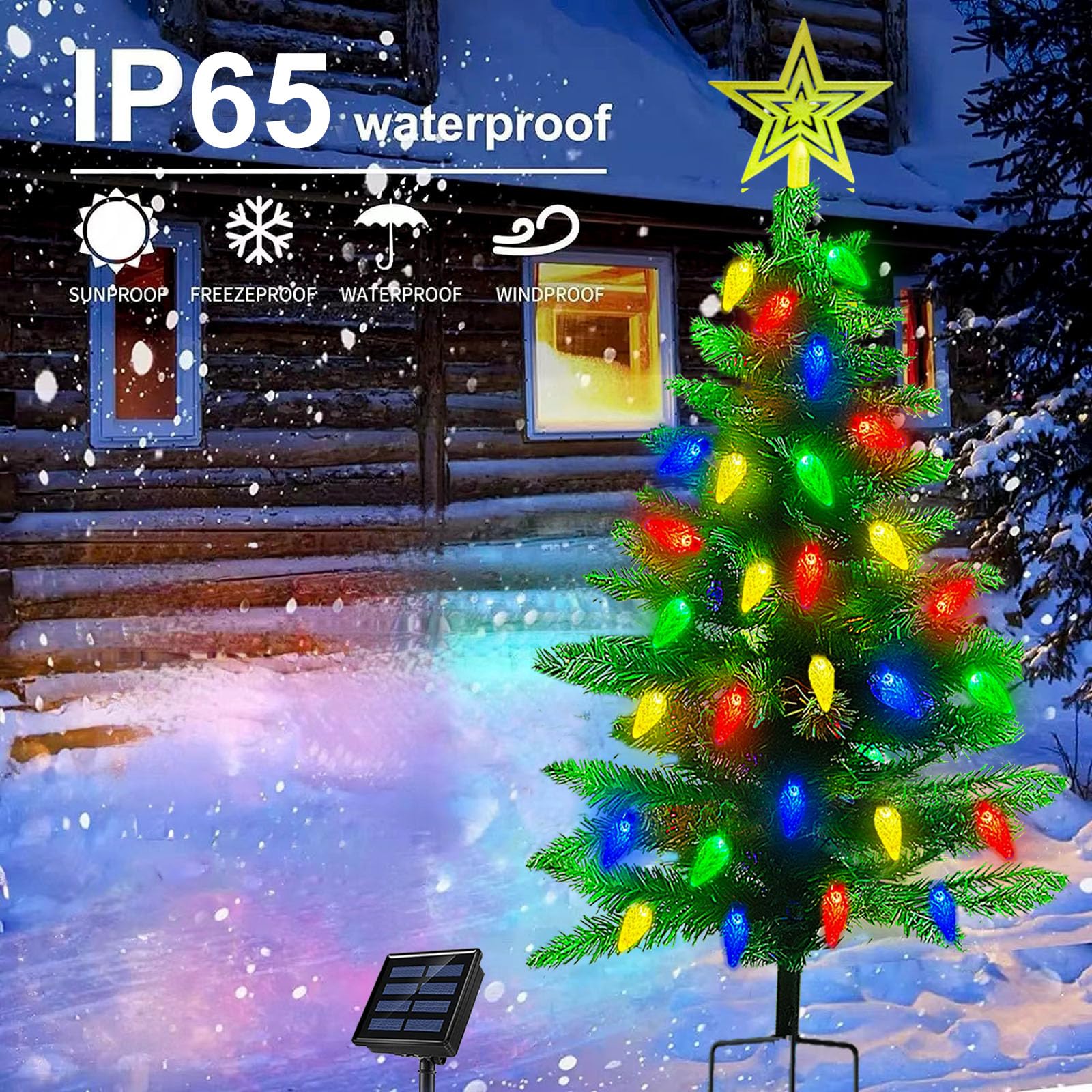2 Stück 90 cm Solar-Weihnachtsbaum für den Außenbereich, 8 Modi, Solar-Weihnachtsbaumlichter mit 100 LEDs, wasserdichte Solar-Weihnachtsbeleuchtung für Hof, Veranda, Weg, Grab, Friedhof, Dekoration