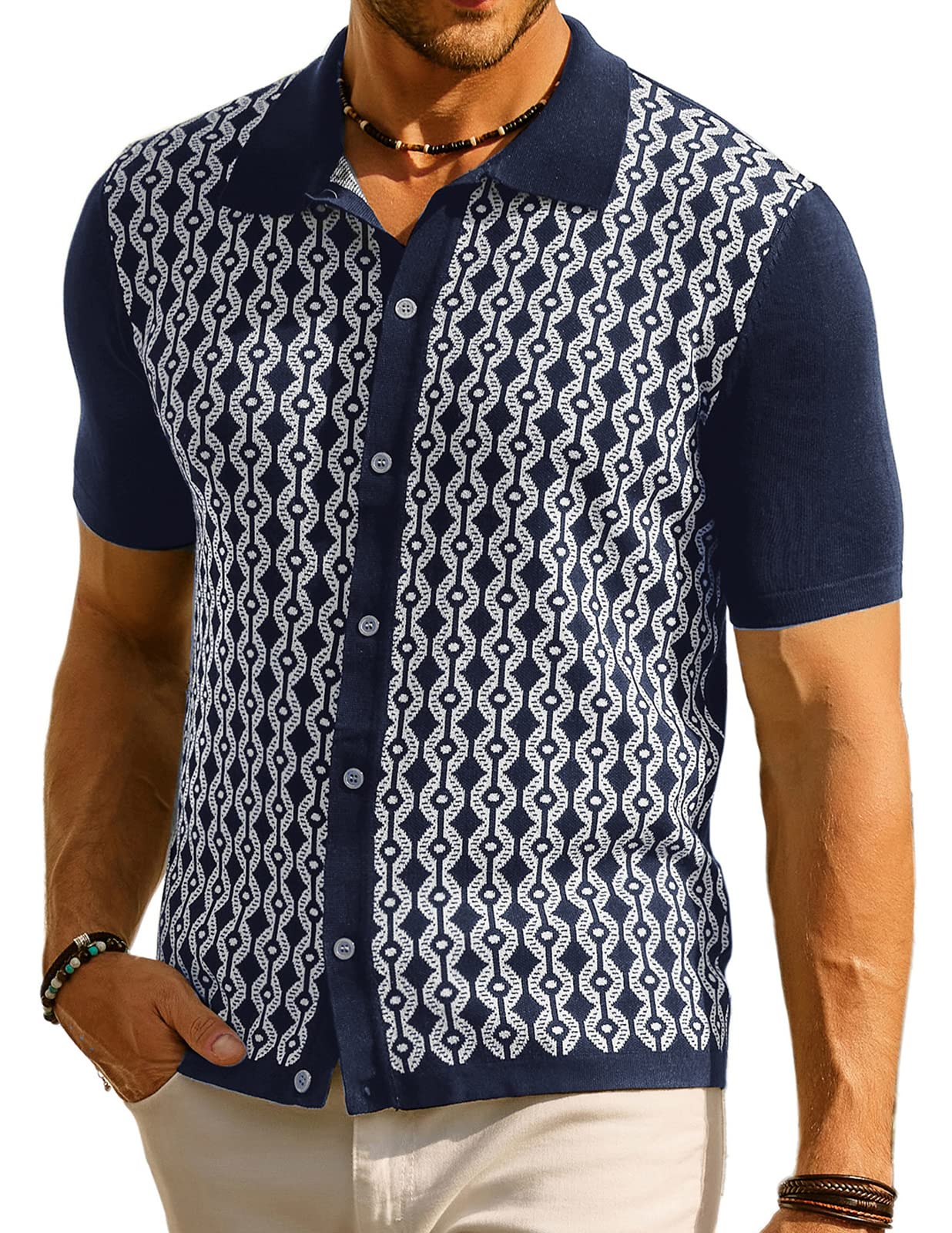 PJ PAUL JONESMen's Contrast 70s Vintage Polo Shirts Short Sleeve Knitwear