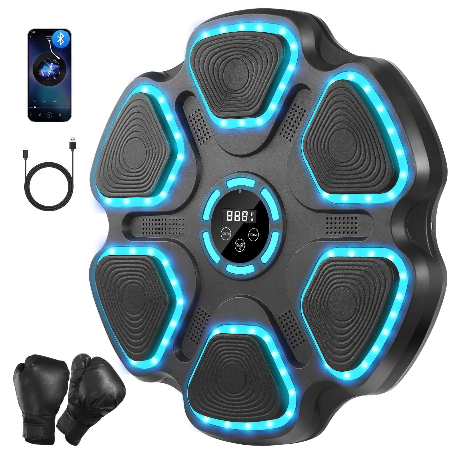 WYRIAZA Macchina da Boxe Musicale, Music Boxing Machine con Bluetooth da Parete con Guantoni da Boxe, Beatpunch Machine de Boxe Musicale Pugile a LED con 11 modalità e 9 velocità