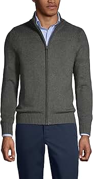 Lands' End Uniform Cotton Modal Zip Front Rib Cardigan Coal