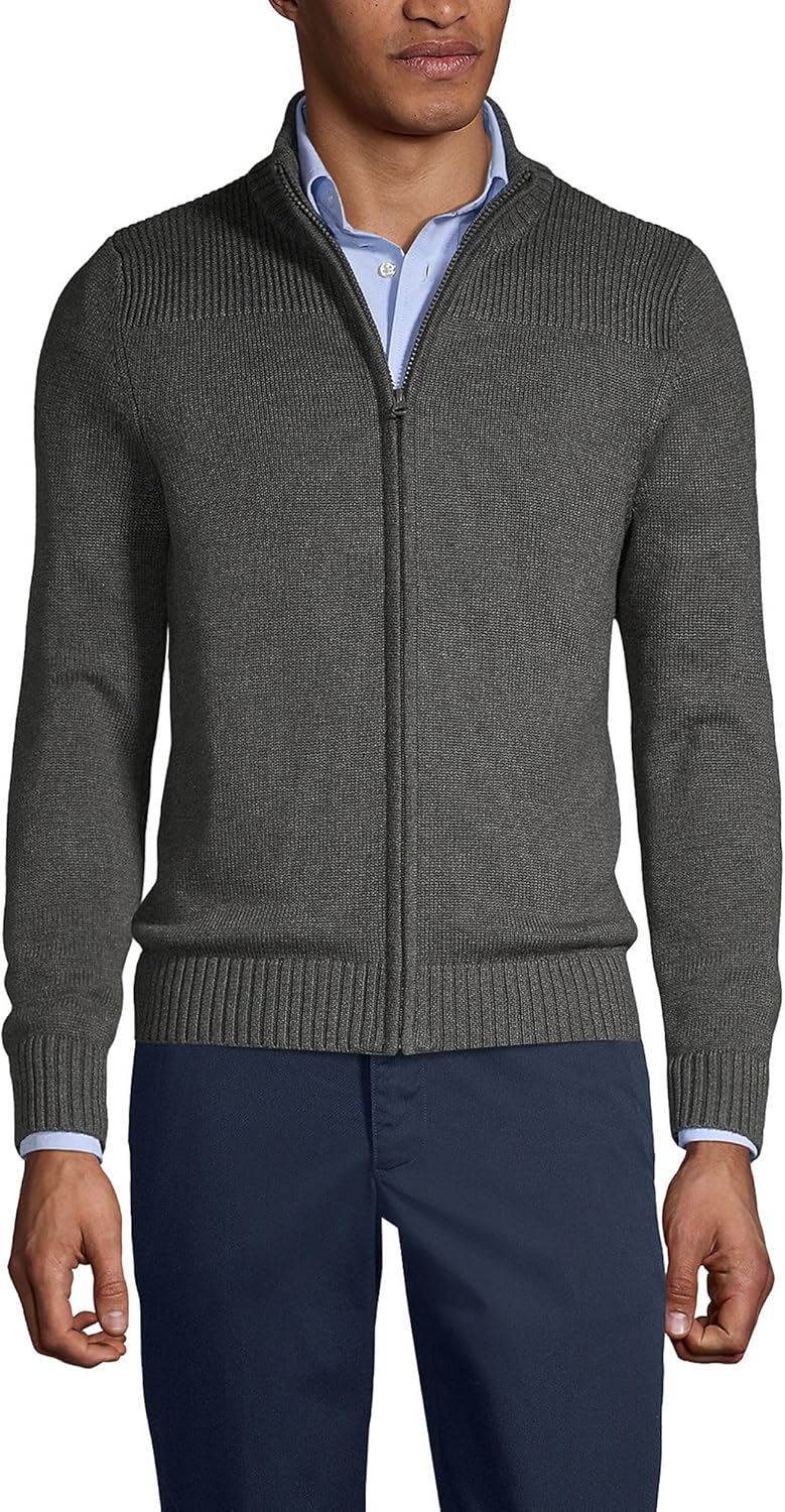 Lands' End School Uniform Men's Cotton Modal Zip Front Cardigan Sweater