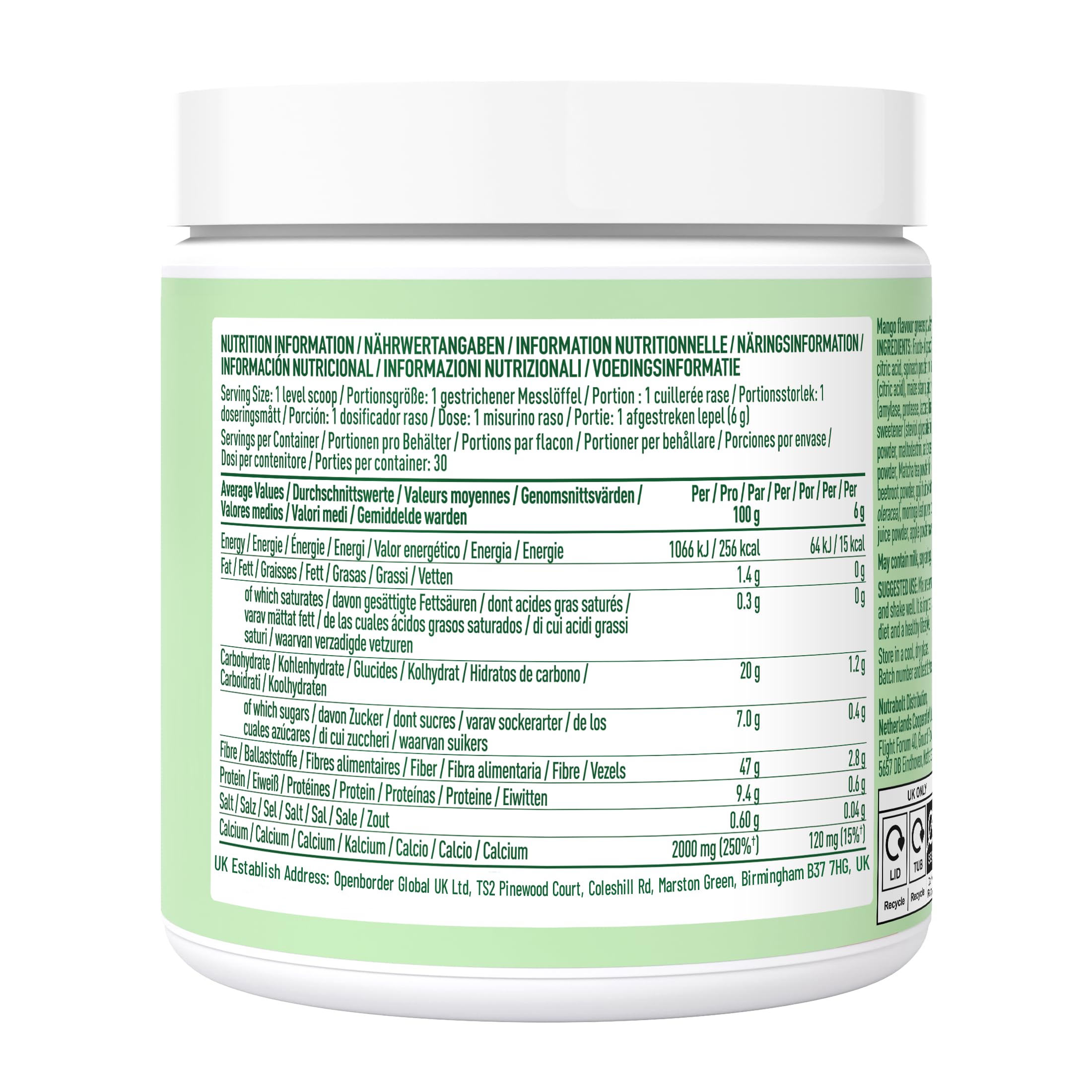 Bloom Super Greens Pulver Mango (30 Portionen) mit Probiotika, Verdauungsenzymen, Spirulina & Chlorella, zuckerfrei