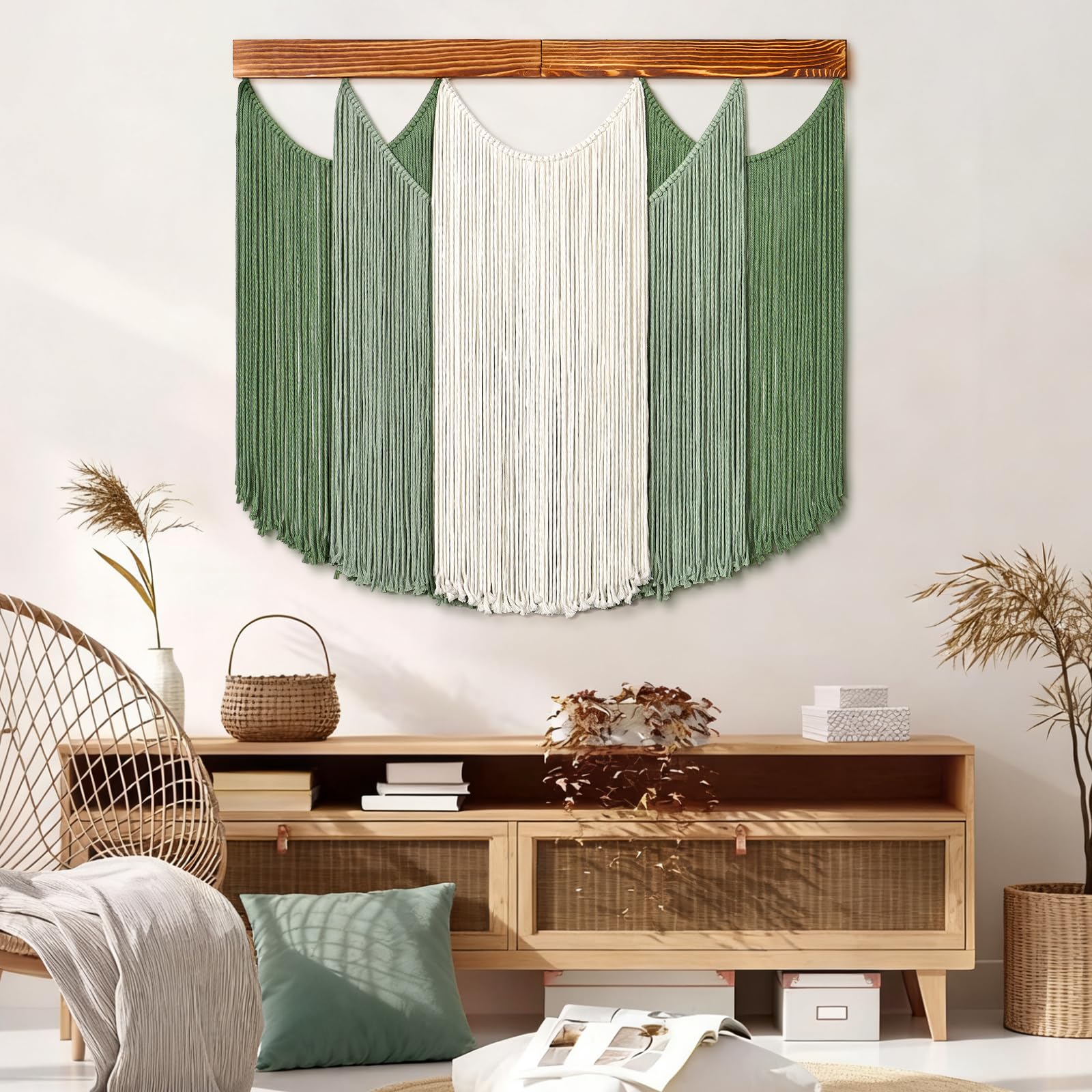 Dremisland Makramee-Wandbehang, Boho-gewebte Tapisserie, Faser, getaucht, Makramee-Wanddekoration, Garn, Wandteppich, Boho-Wandkunst, Dekorationen für Kopfteil, Zuhause, Wohnheim, Wohnzimmer