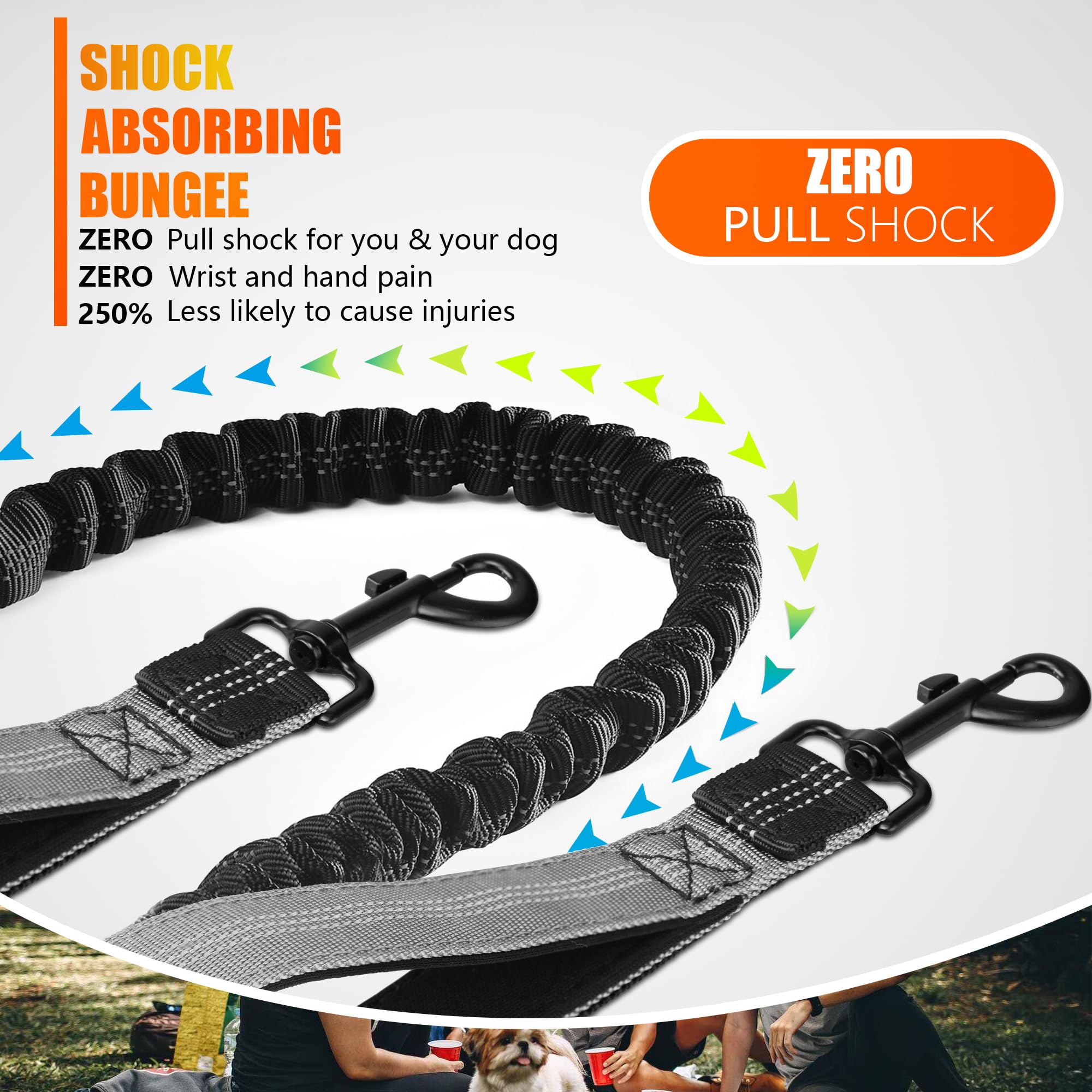 Elastic Reflective Dog Lead from 110 to 160 cm Stretchable Hands-Free Lead with Waist Belt for Jogging Running Cycling Hiking - Image 2