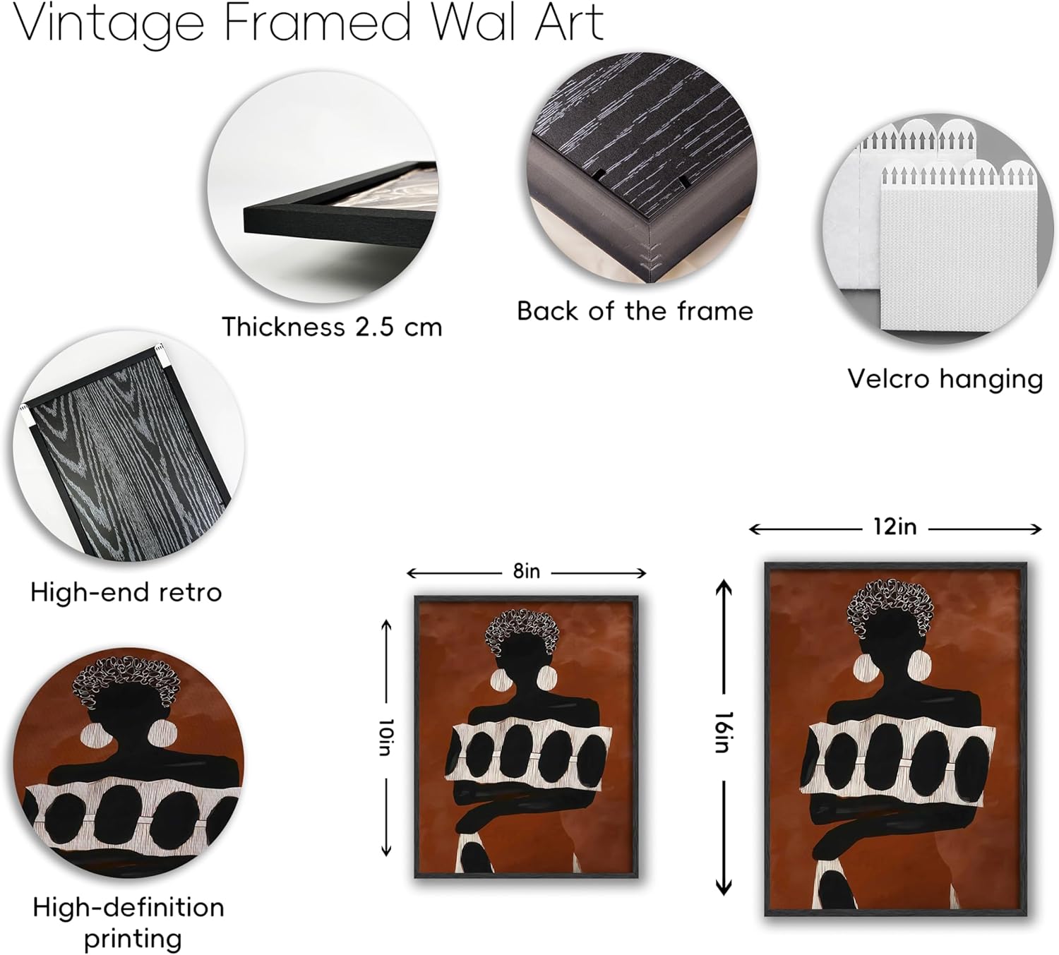 Black Woman Canvas Wall Art African AmericanPainting Picture Wall Decor Bohemian Abstraction Poster Print Artwork for Living Bedroom Office Home Decorationw Black Framed - Image 7