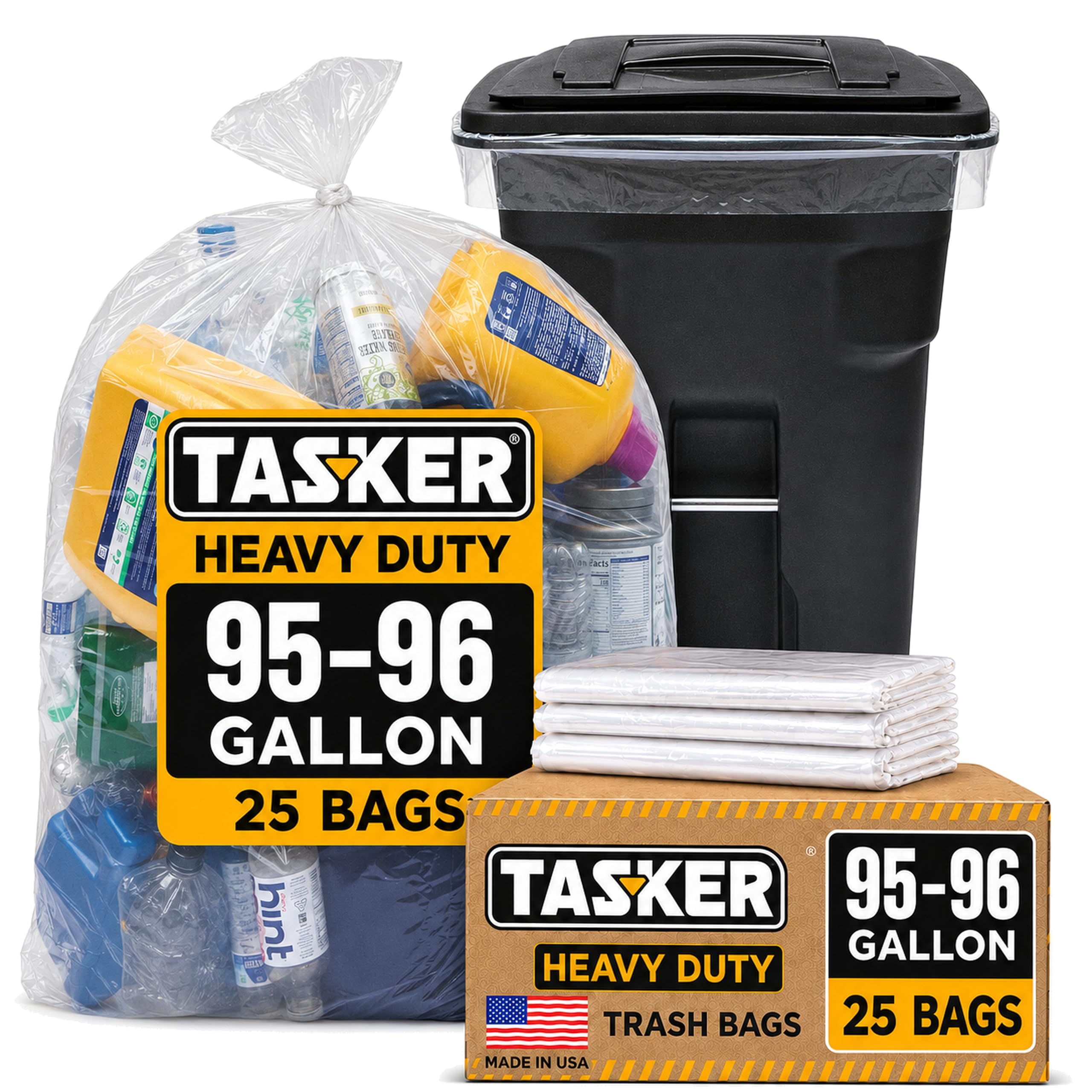Amazon.com: Tasker 95-100 Gallon Clear Trash Bags Heavy Duty | 25