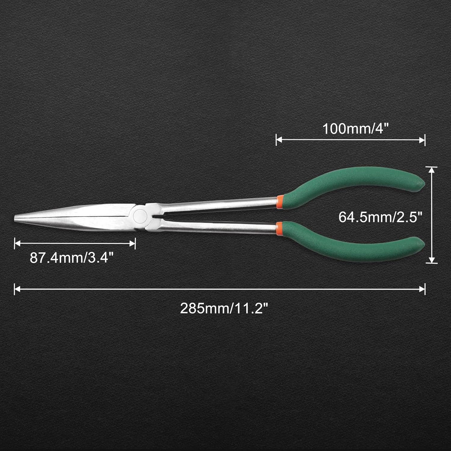 11 Inch Long Reach Needle Nose Pliers with Serrated Teeth Long Nose Pliers Straight Extra Long for Hard-to-Reach Narrow Spaces and Limited Clearance Areas
