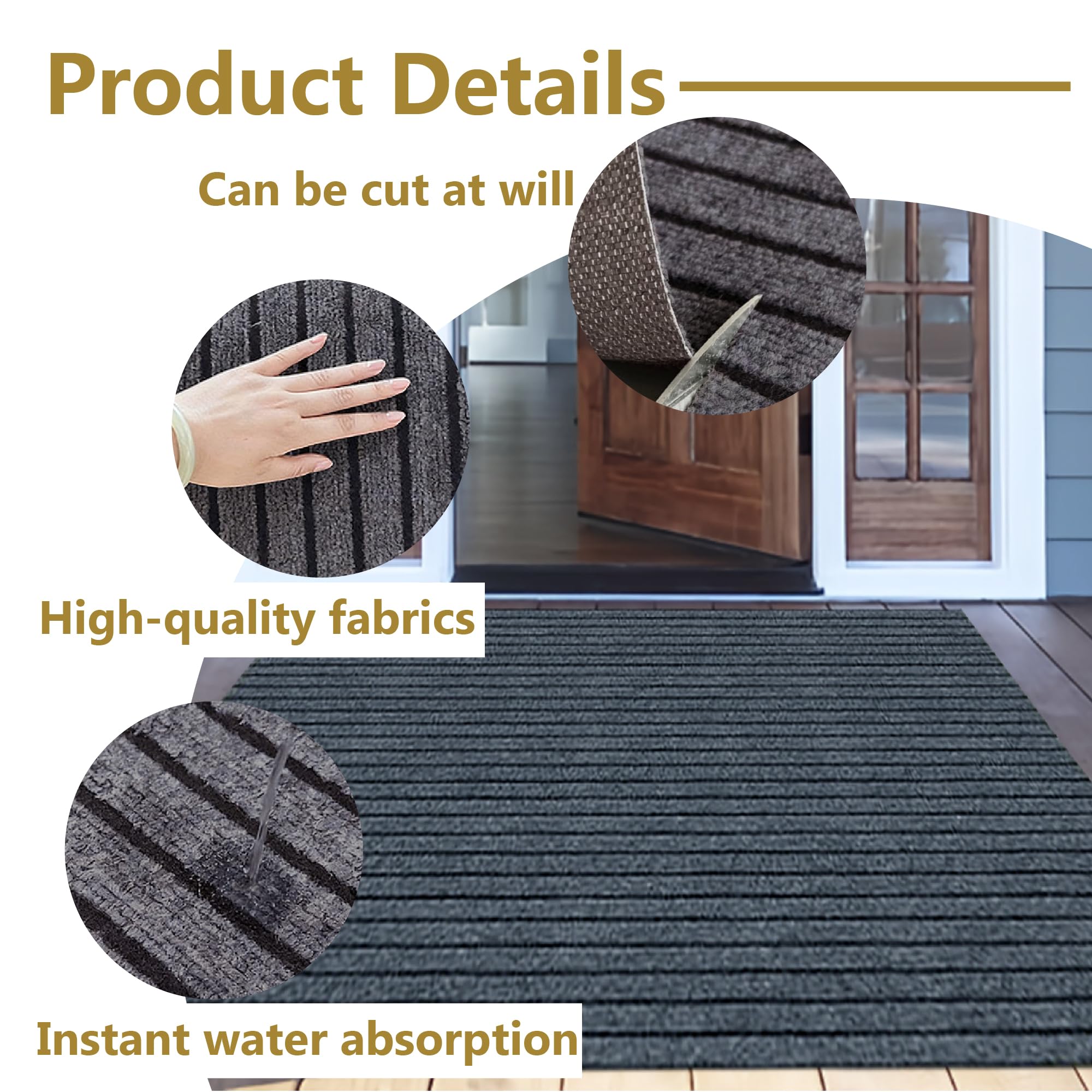 Fußmatte Außen 70 x 180 cm Sauberlaufmatte mit Rutschfester Rückseite Premium Fußmatte für Eingangsbereich Robust Fussmatte für Eingangsbereich Aussenbereich, Grau
