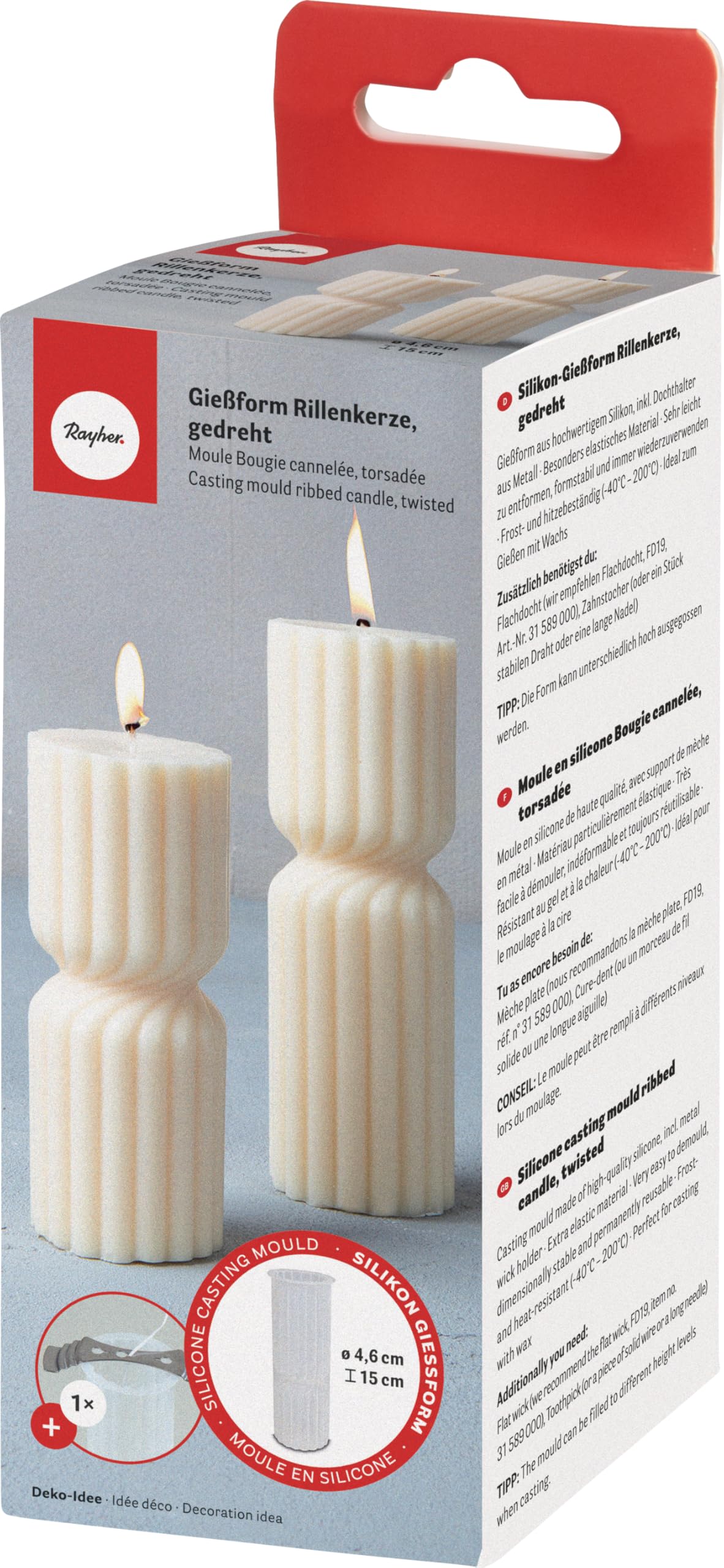 Rayher Bastelzubehör, Neutral, ø4,6x15cm,+Metallic Wick Holder,Box 1set