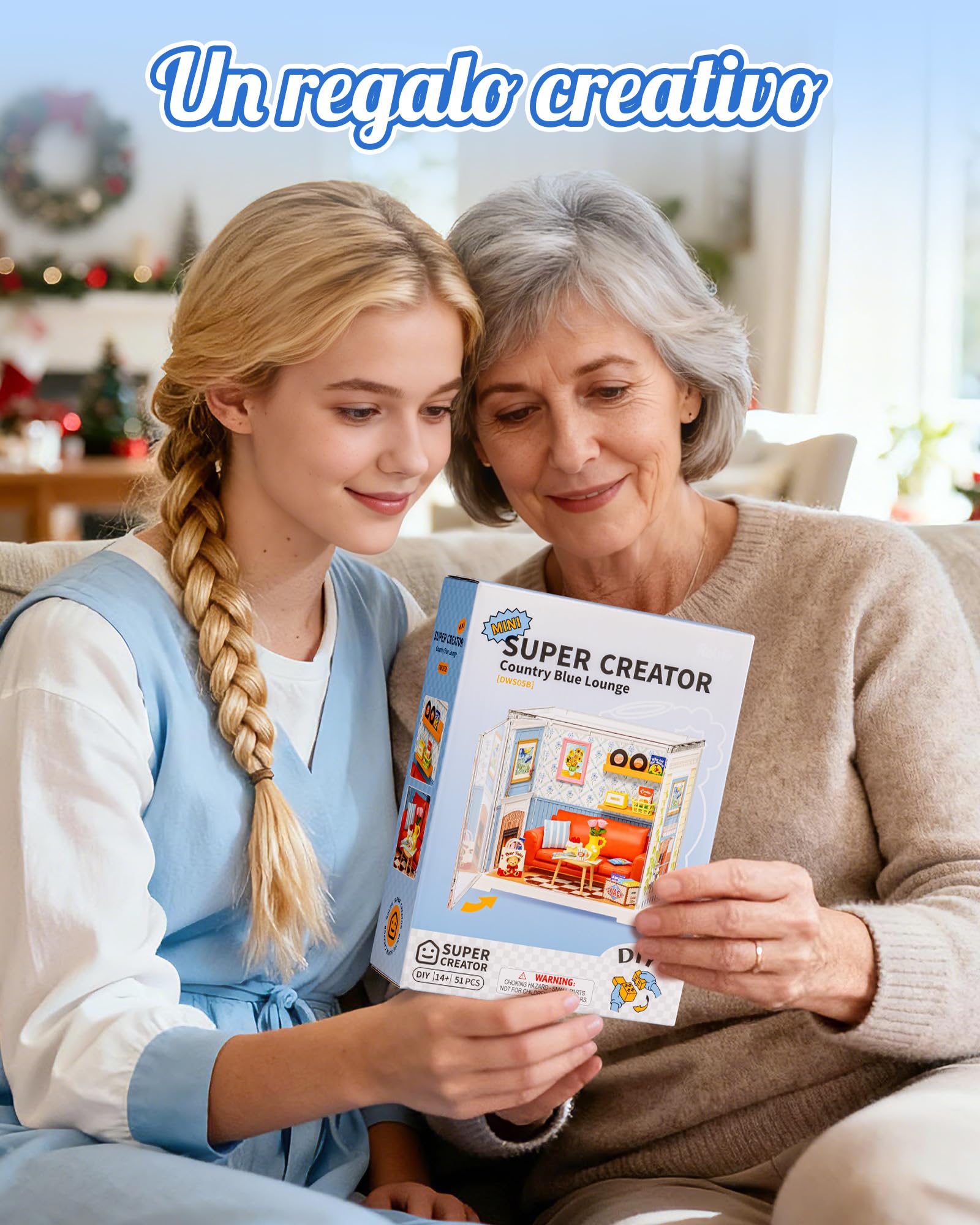 Rolife Super Creator DIY Casa in Miniatura Kit per Casa delle Bambole di Decorazione, Casa Piccola Natale Regalo di Compleanno, Kit Modellismo per Adulti (Country Blue Lounge)