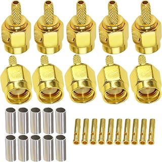 RP SMA Male Plug Crimp Connector TUOLNK Reverse Polarity SMA Male Plug Straight Converter for RG174 RG316 RG59 Coaxial Cable 10 Pack