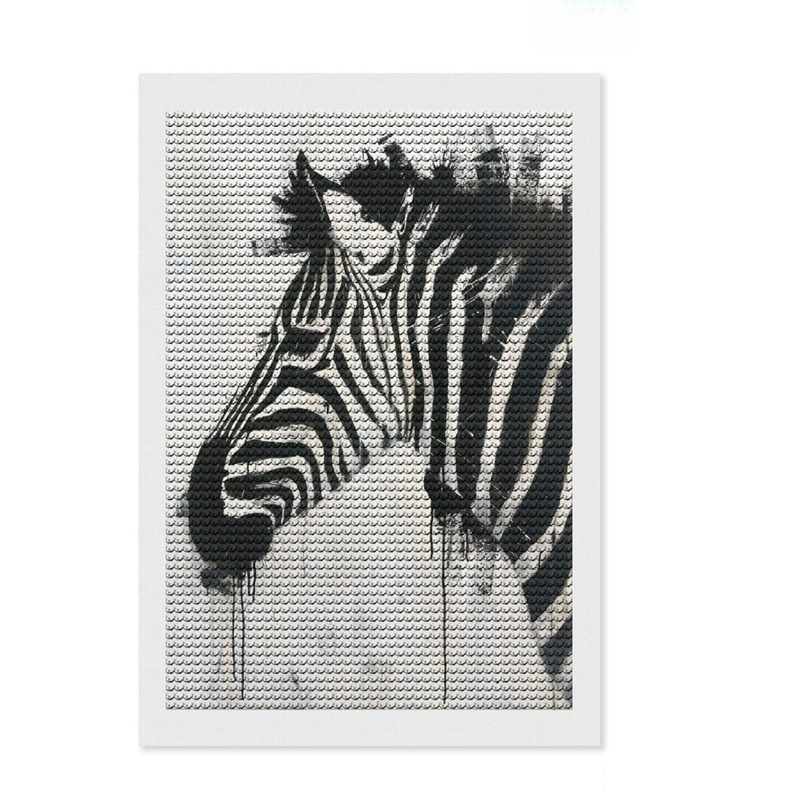 Junmoney Zebra Elegance Painting Full Drill Diamond Painting Kit 8"x12", Office Decor, for Beginners, Full Kit Included, Christmas Gift