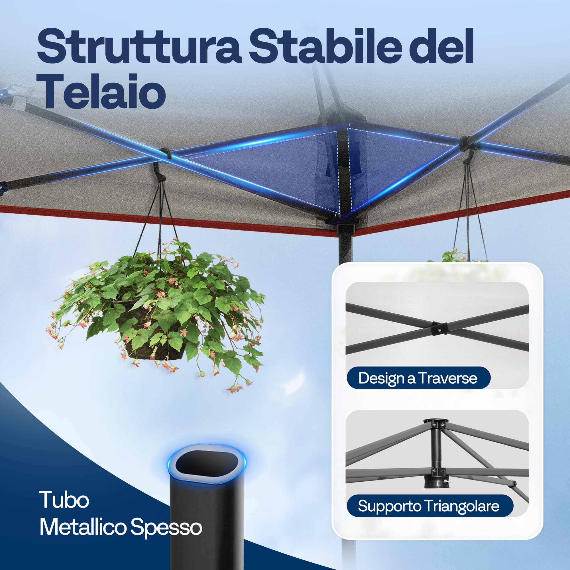 VIVOHOME Tenda Pop-up 3x3m Gazebo One Push Setup Tenda da campeggio portatile per esterni Heavy Duty con ruote Borsa per il trasporto e 4 sacchi di sabbia