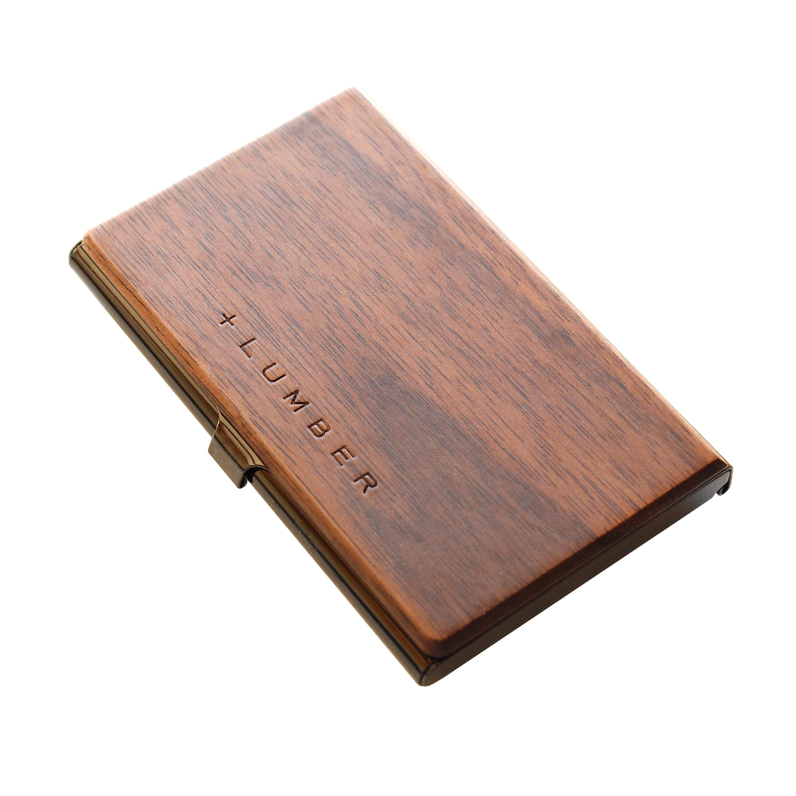 +LUMBERby Hacoa PL025 Card CASE, Stainless Case for Business Cards with an Accent of Precious Wood (Walnut)