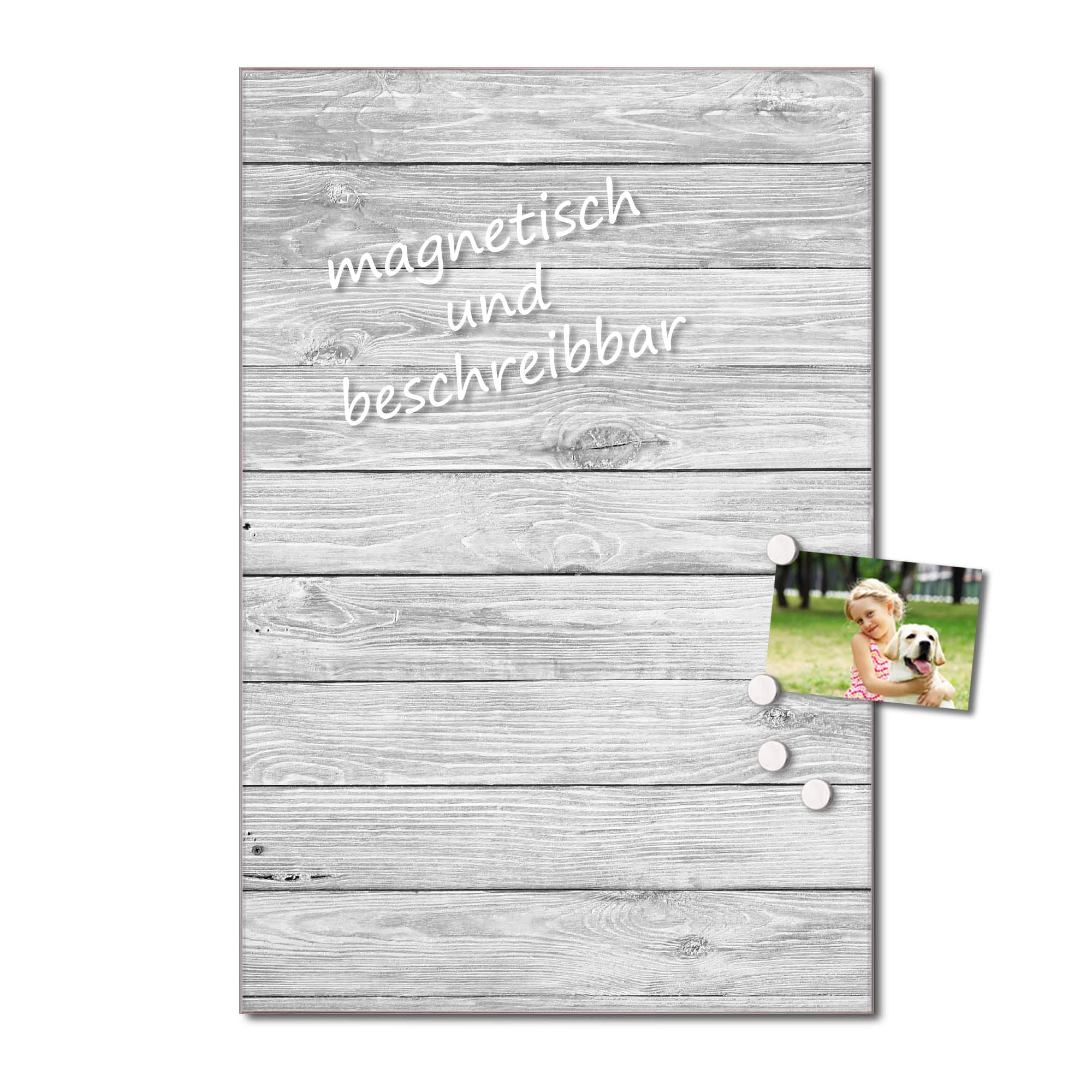 banjado Glas Magnettafel 50x75 in Holzoptik, beschreibbares Memoboard
