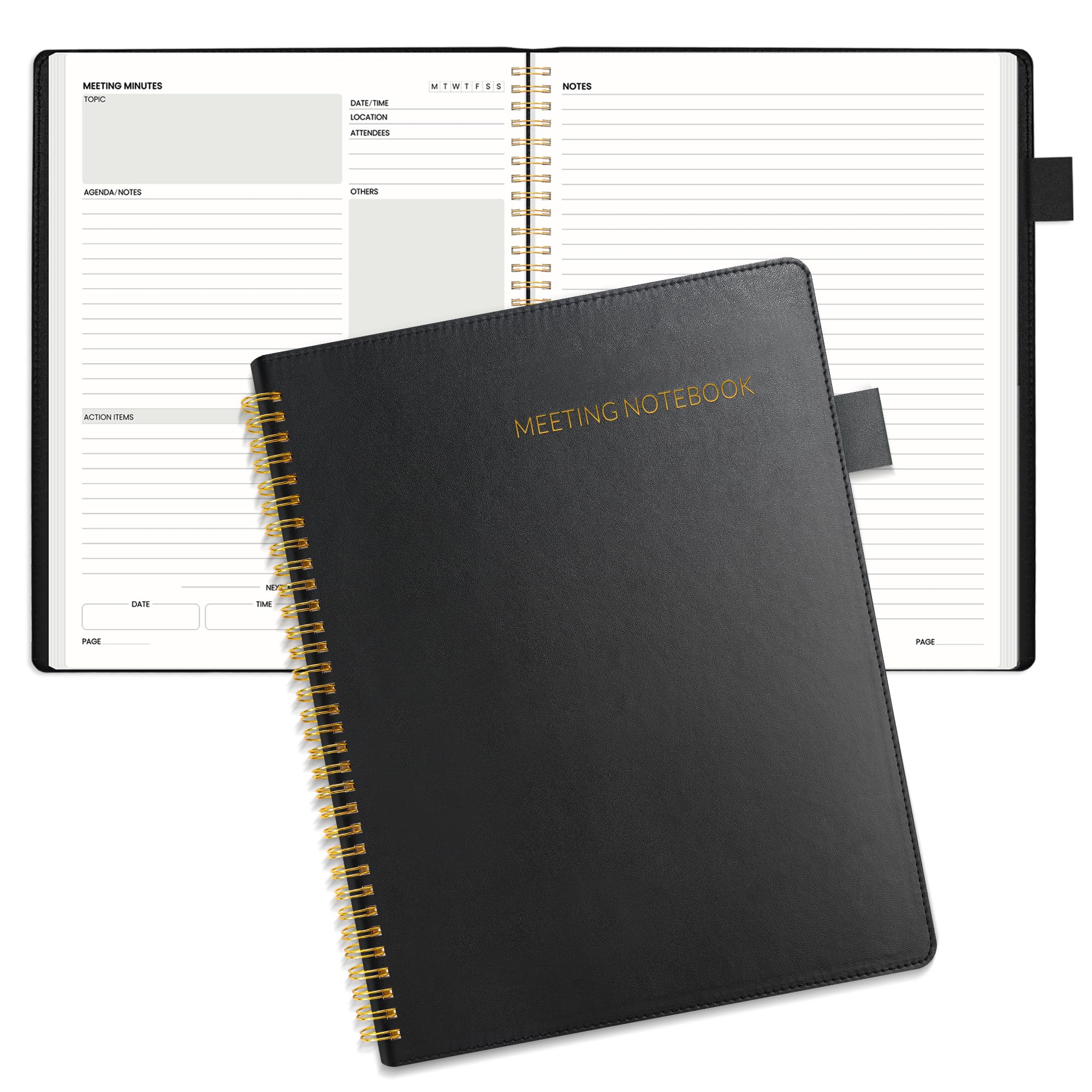 SUNEE Half Meeting Half Note - Taccuino professionale per lavoro, 21,6 x 28 cm, 160 pagine, formato B5, agenda a spirale per riunioni per donne e uomini, per prendere appunti, ufficio, con copertina
