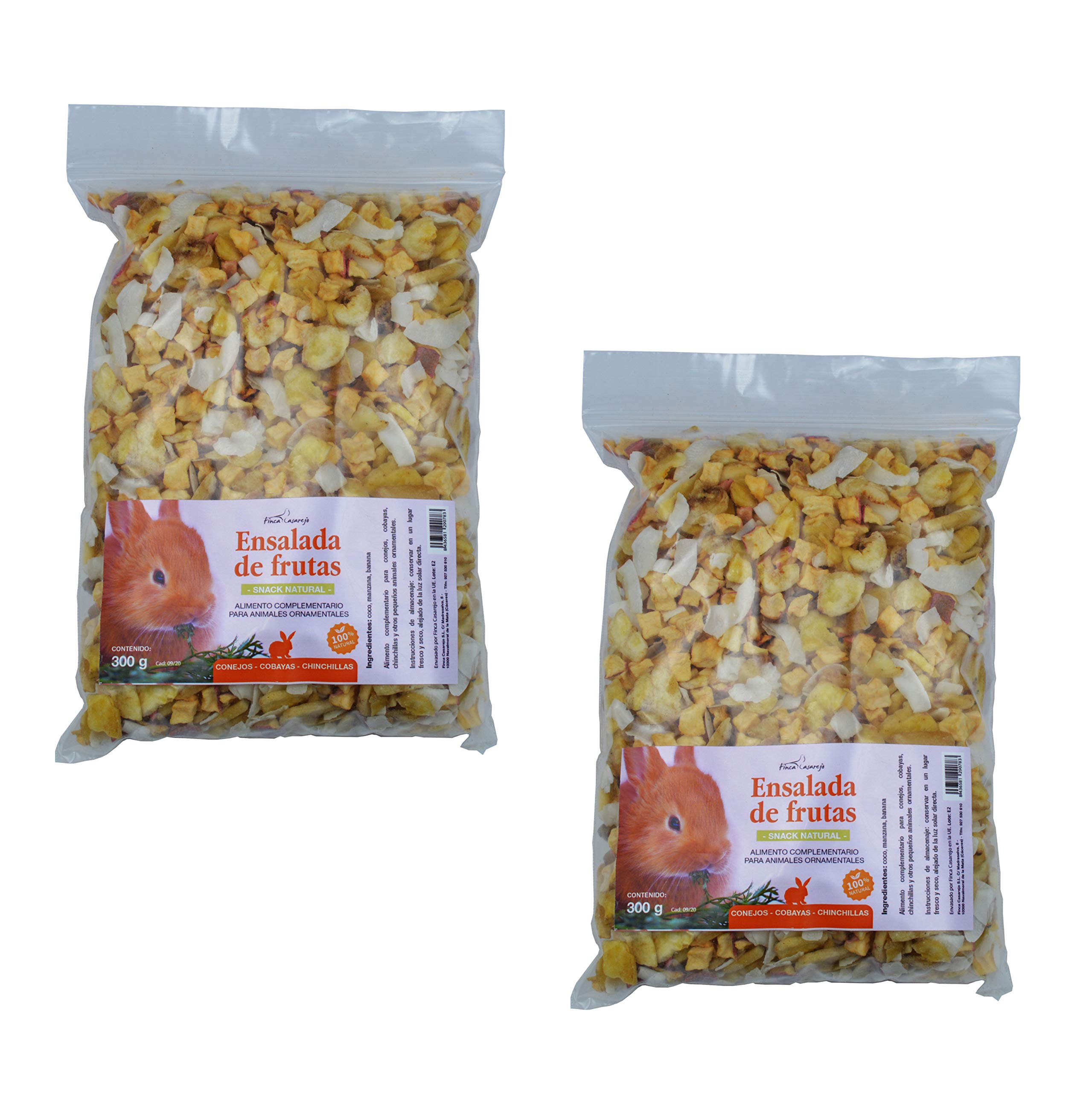 FINCA CASAREJO Snack Natural para Conejos, cobayas y Chinchillas - Ensalada de Frutas secas para alimentación de roedores (2 Unidades = 600 Gramos)
