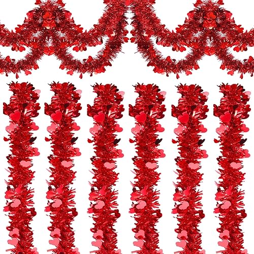 Guirnalda de oropel de oropel de corazón de San Valentín de 328 pies guirnalda de oropel metálica brillante para colgar guirnalda de corazón rojo