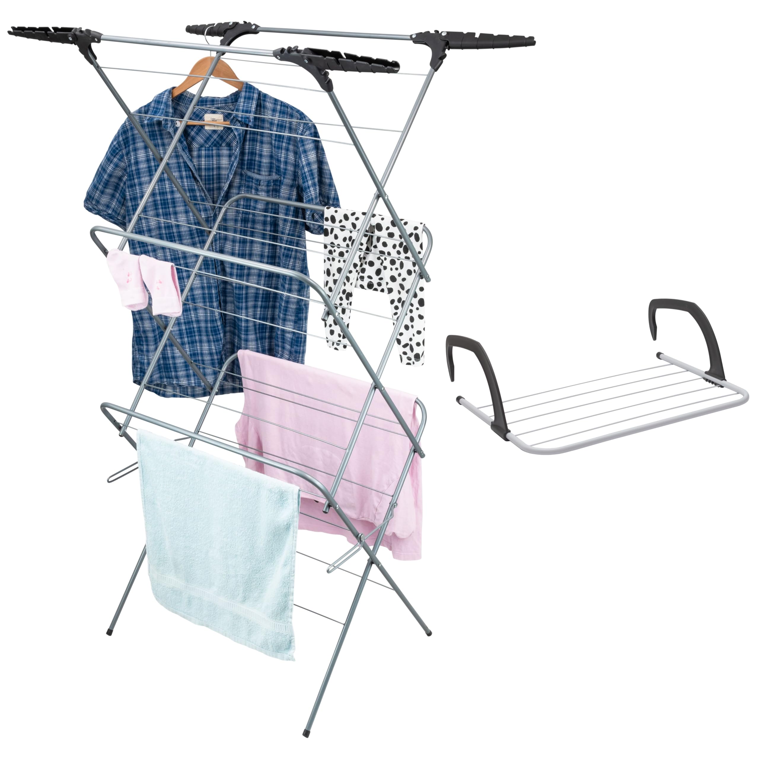 Clothes Maiden Drying Rack Heavy Duty 3 Tier - Foldable Radiator Clothes Airer & Laundry Rack Bundle | Indoor Outdoor Washing Horse – Sturdy 0.4mm Steel Tubes, Holds 10kg, 20M Space