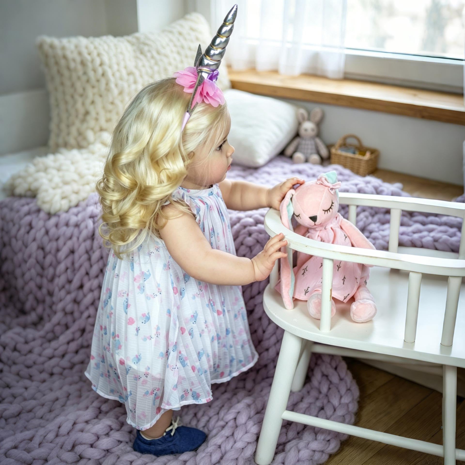 RXDOLL Realistyczne lalki Reborn Baby Dolls Girl Open Eyes 66 cm duży rozmiar Reborn maluch lalki miękka winylowa tkanina ciało prawdziwe życie lalka bobas blond włosy realistyczne maluch lalka Pippa