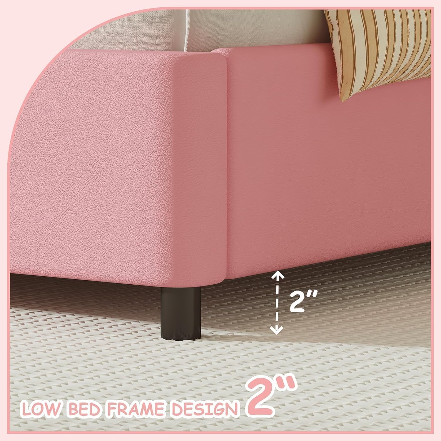 BarnFurin Queen Size Cloud Bed Frame with Headboard, Soft Boucle Upholstered Platform Bed, Anti-Collision Soft Rounded Corners, Low Profile Stable Design, No Box Spring Needed,Pink