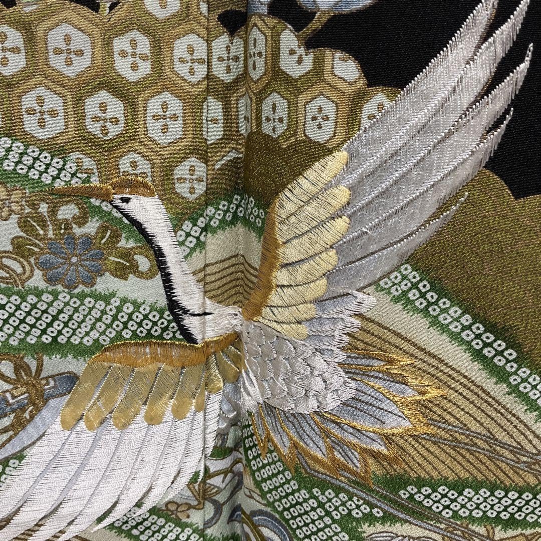 Amazon.co.jp: C289化繊 黒留袖 比翼付 五つ紋 部分刺繍 金彩 しつけ付 