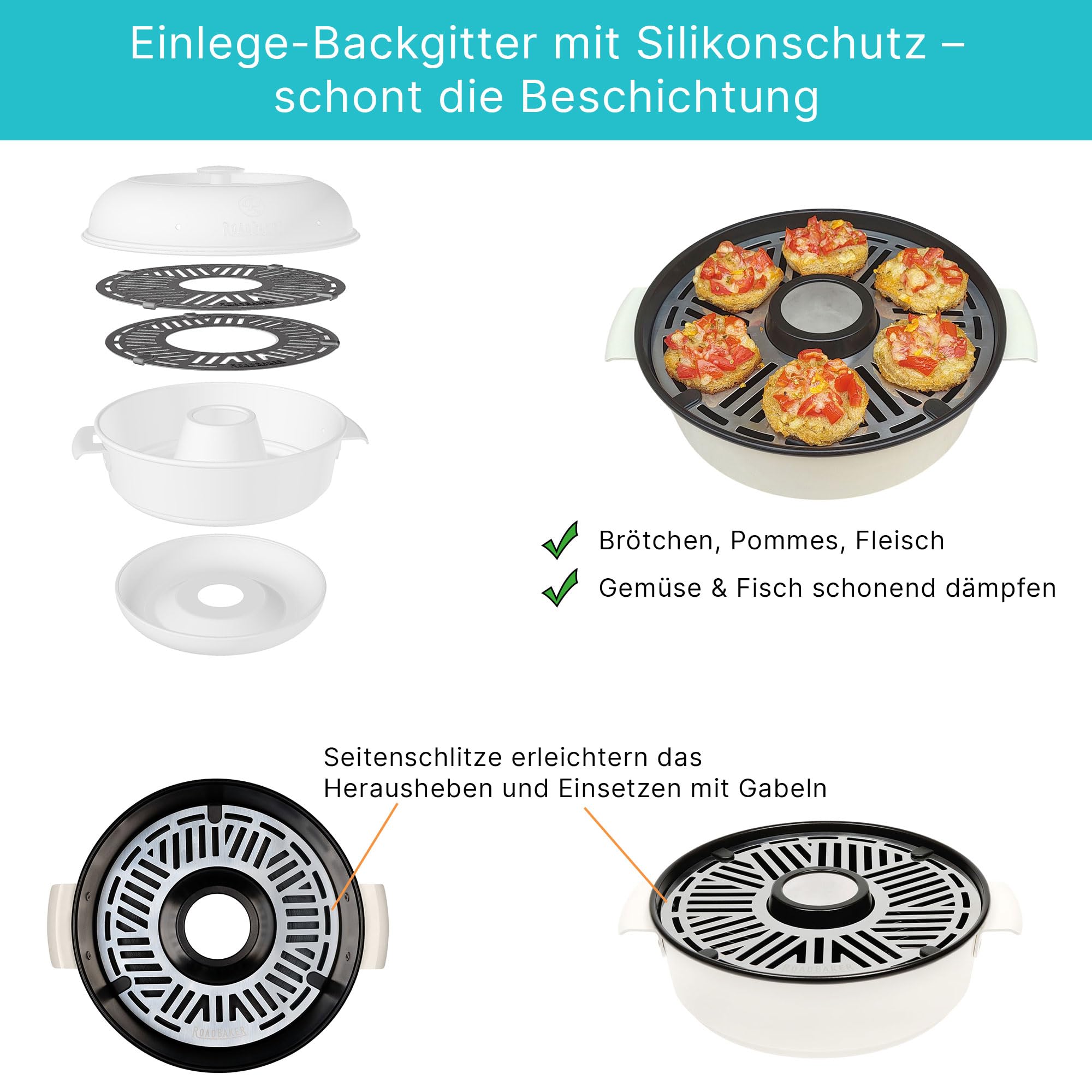 All Inclusive Set 7-teilig – Mobiler Campingbackofen mit Backgitter, Kochbuch & Küchenzubehör | Backofen für Gaskocher | Camping Zubehör für Wohnmobil & Vanlife