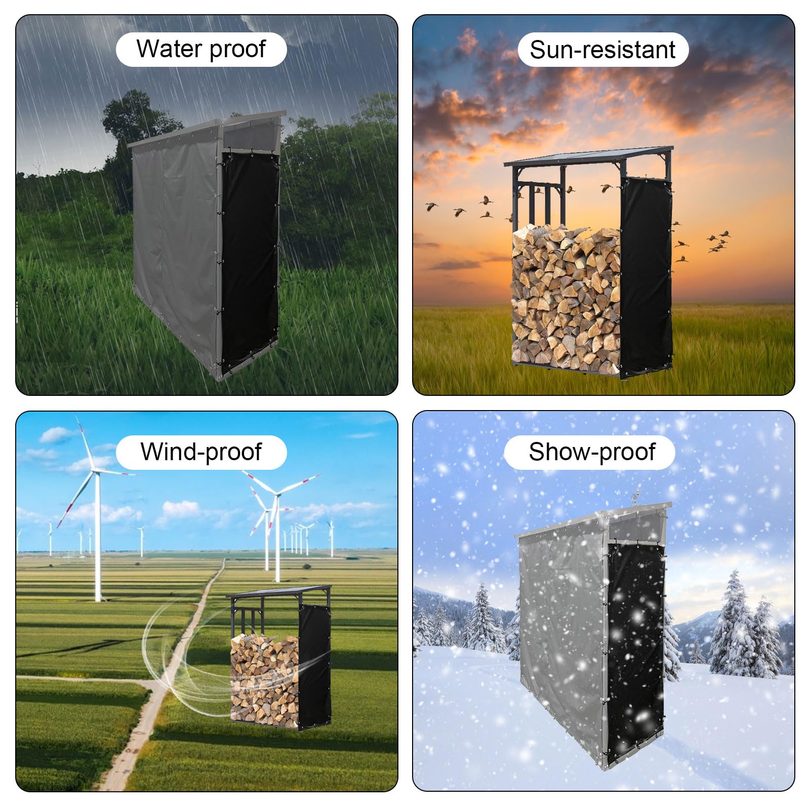 RANRAO Brandhout Rack Cover, Outdoor Brandhout Schuur Brandhout Log Opslag Rack Cover Waterdichte Open Haard Accessoires voor Brandhout Beschermend - L