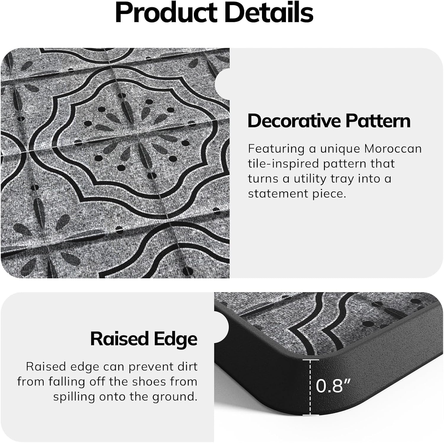 Mibao Boot-Tray Heavy Duty Rubber Shoe Mat with Lip Waterproof Shoe Tray for Entryway Indoor Outdoor Multi Use, Non-Slip Shoe Cleaning Shoe Storage with Artistic Prints, 16" x 27.5", Grey