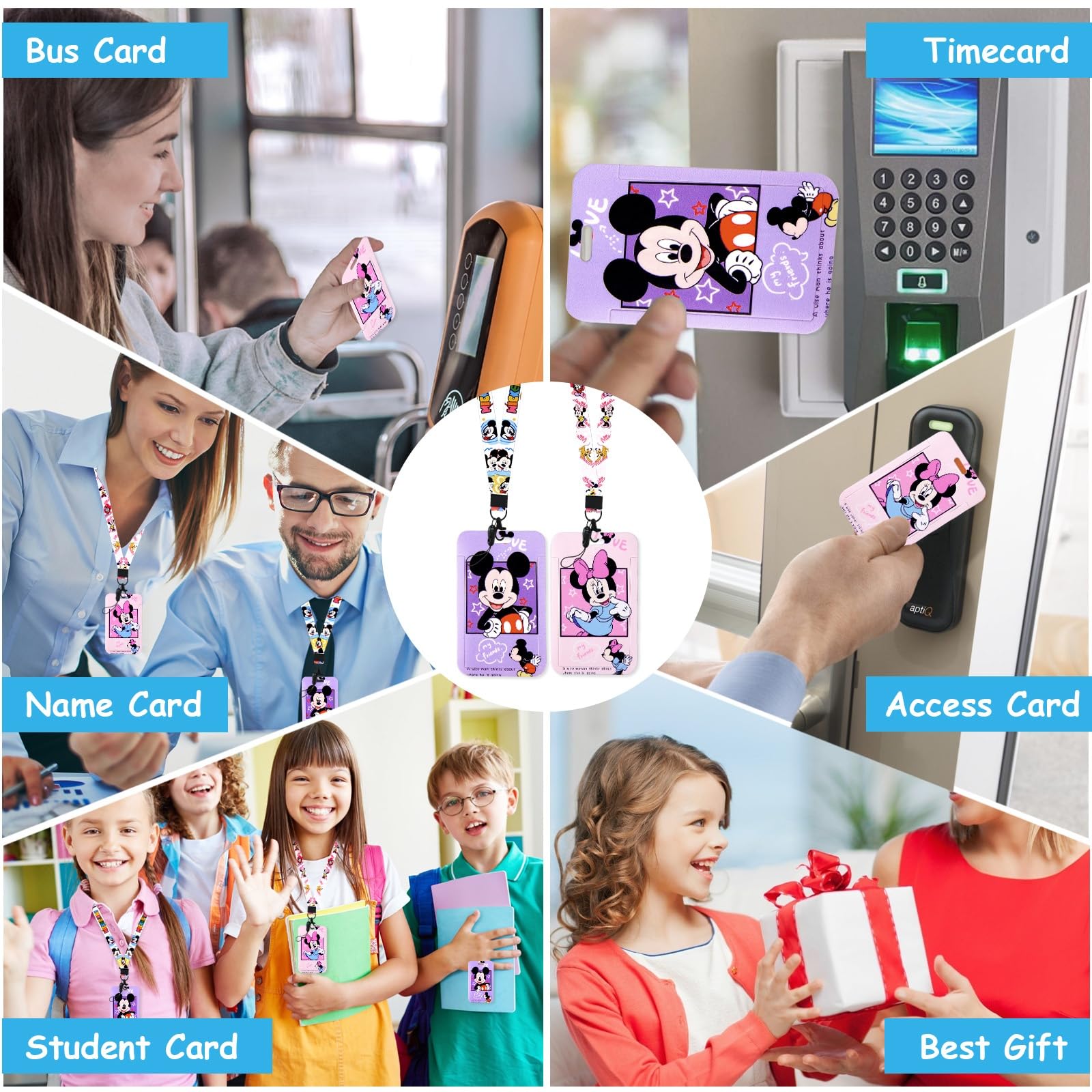Porta Tarjetas Identificativas, 2 Piezas Funda Tarjeta Identificación Portatarjetas Colgante Card Holder Tarjetero Colgante Plastico Diseño de Dibujos Animados Adultos Niños