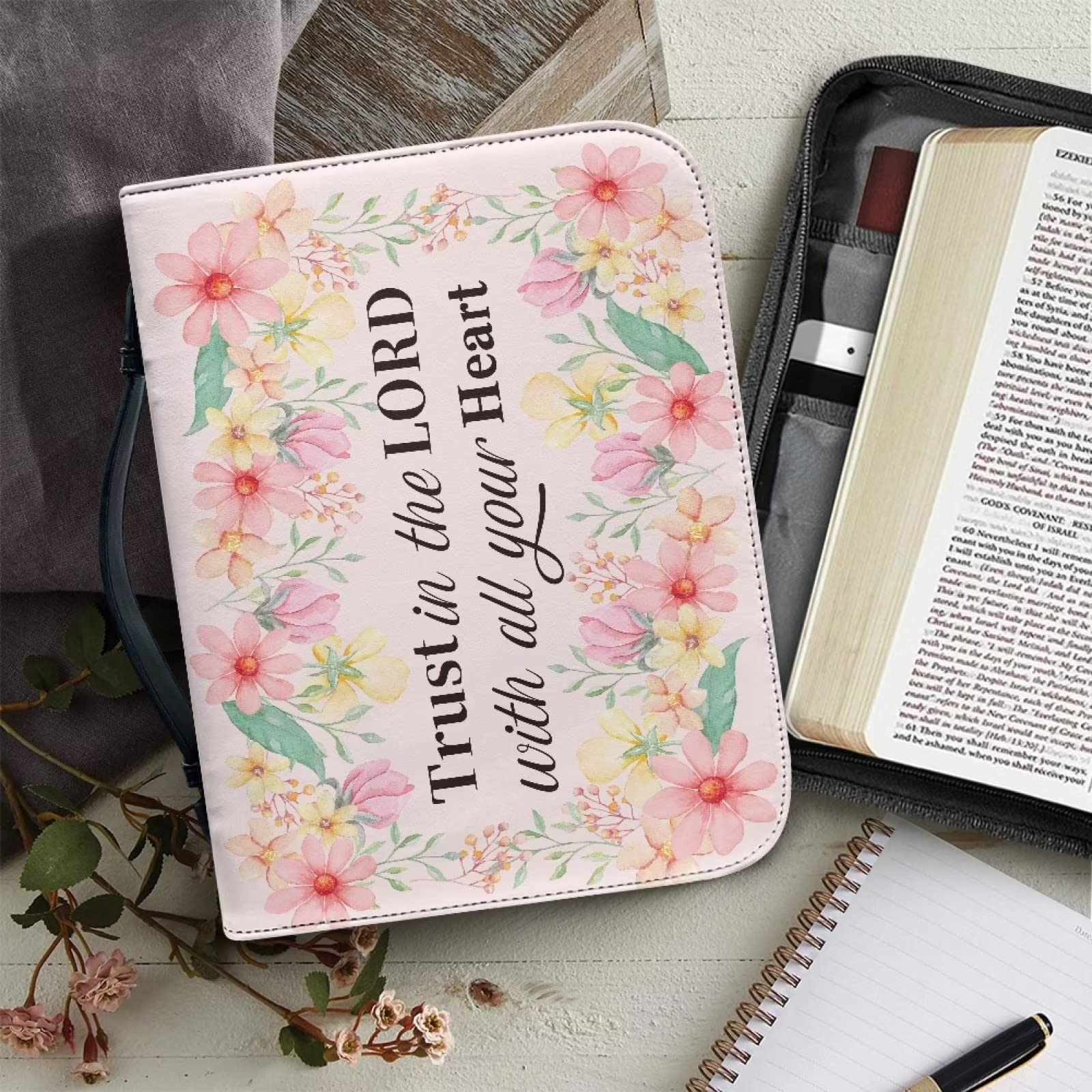SEANATIVE Vrouwen Bijbel Covers Paars Bloem Print Grote Size Bijbel Draagtas Draagbare Reizen Kerk Bijbel Tas Voor Studie Bijbel Accessoires