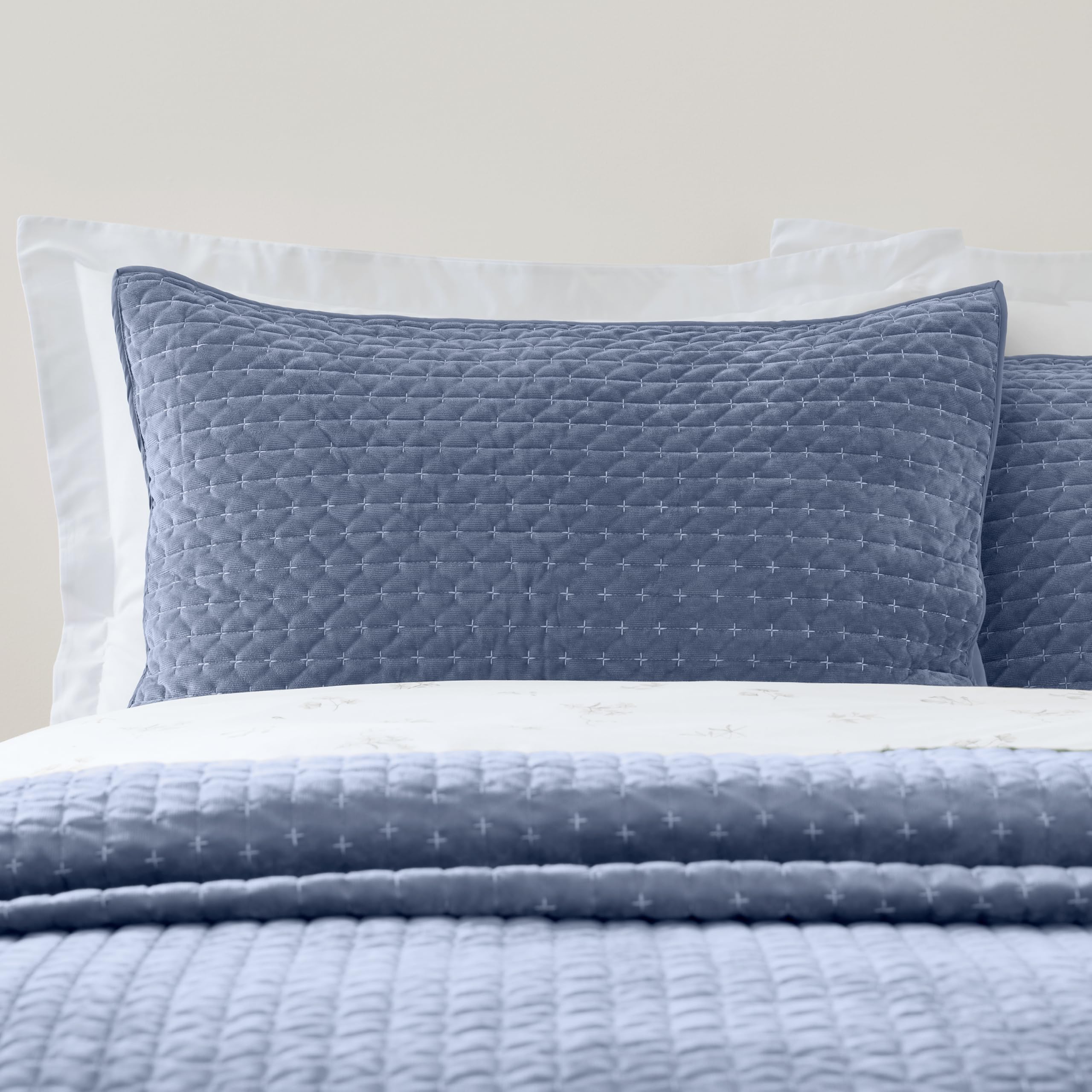 Bianca Attica Velvet Embroidered Pillow sham Pair Blue