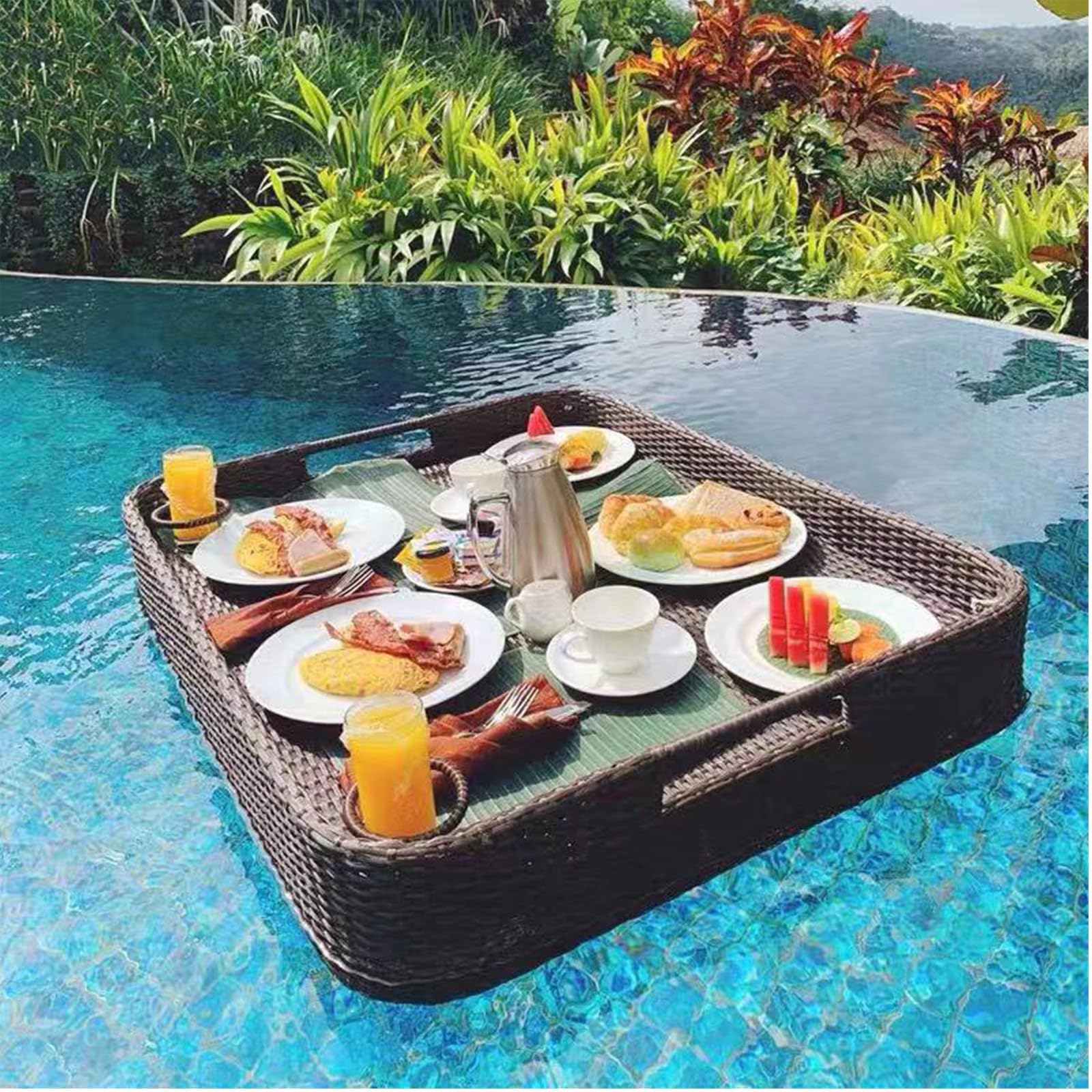 Bandeja Flotante para Piscina para Comida Y Bebidas - Redonda De 60 Cm, Soporta Una Carga De 5 A 7 Kg. Ideal para Piscinas Al Aire Libre En Hoteles Y Alojamient(Café-Rectángulo)