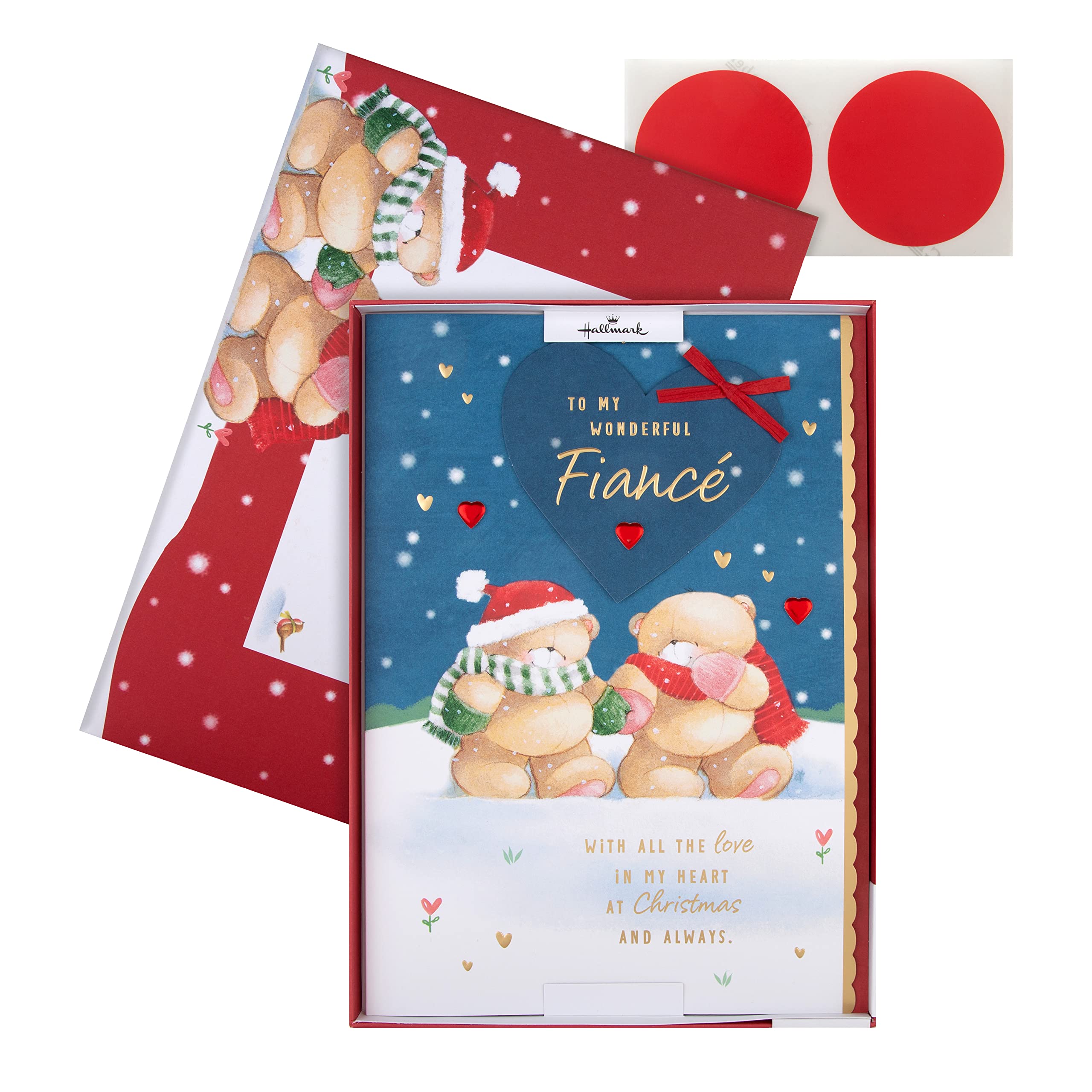 Hallmark Boxed Christmas Card for Fiancé, Cute Forever Friends Winter Love Design, Boxed Winter Love Bears Card Fiance