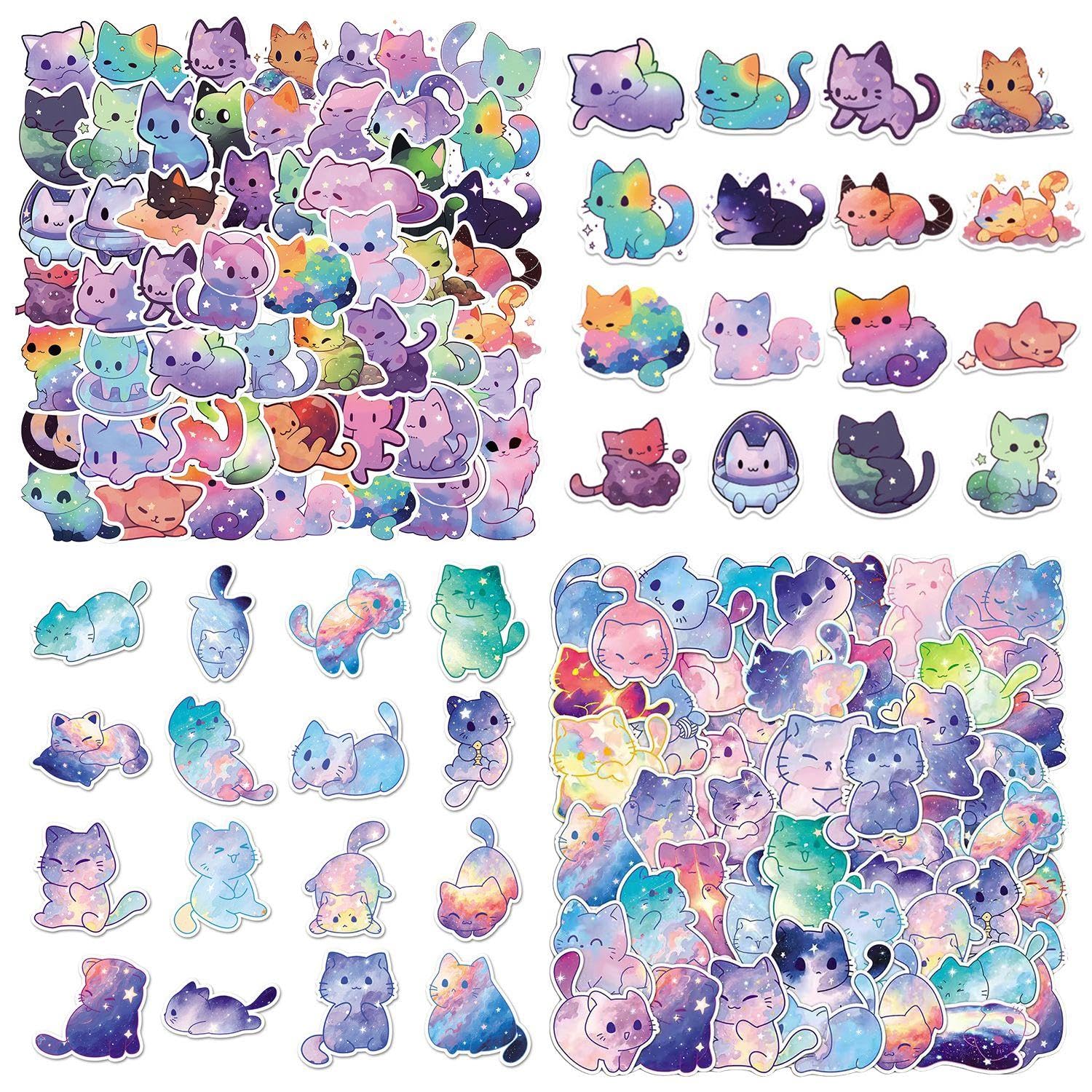 Ejufns Multicolor 100 Cat Starry Sky Stickers, Cute And Cute Style, Waterproof Vinyl Material, Can Decorate Hand Accounts, Notebooks, Computers.